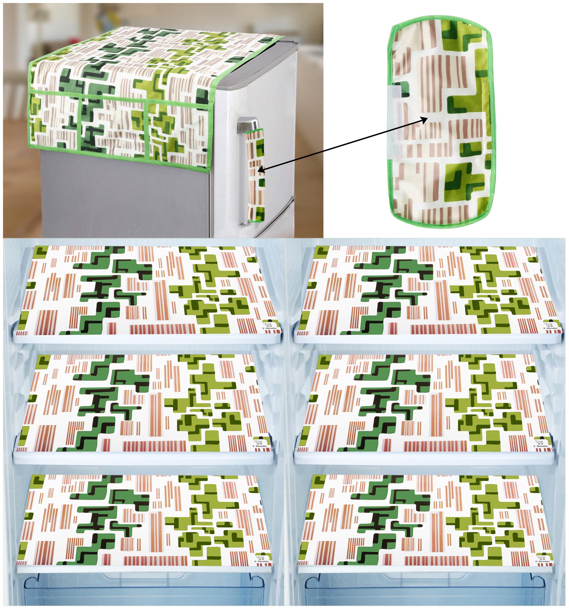 

E-Retailer Combo of Exclusive Decoratived 1 Pc Fridge Top Cover with 6 Utility Pockets 1 Pc Fridge Handle Cover And 6 Pc Fridge Mats (Green Set of 8)
