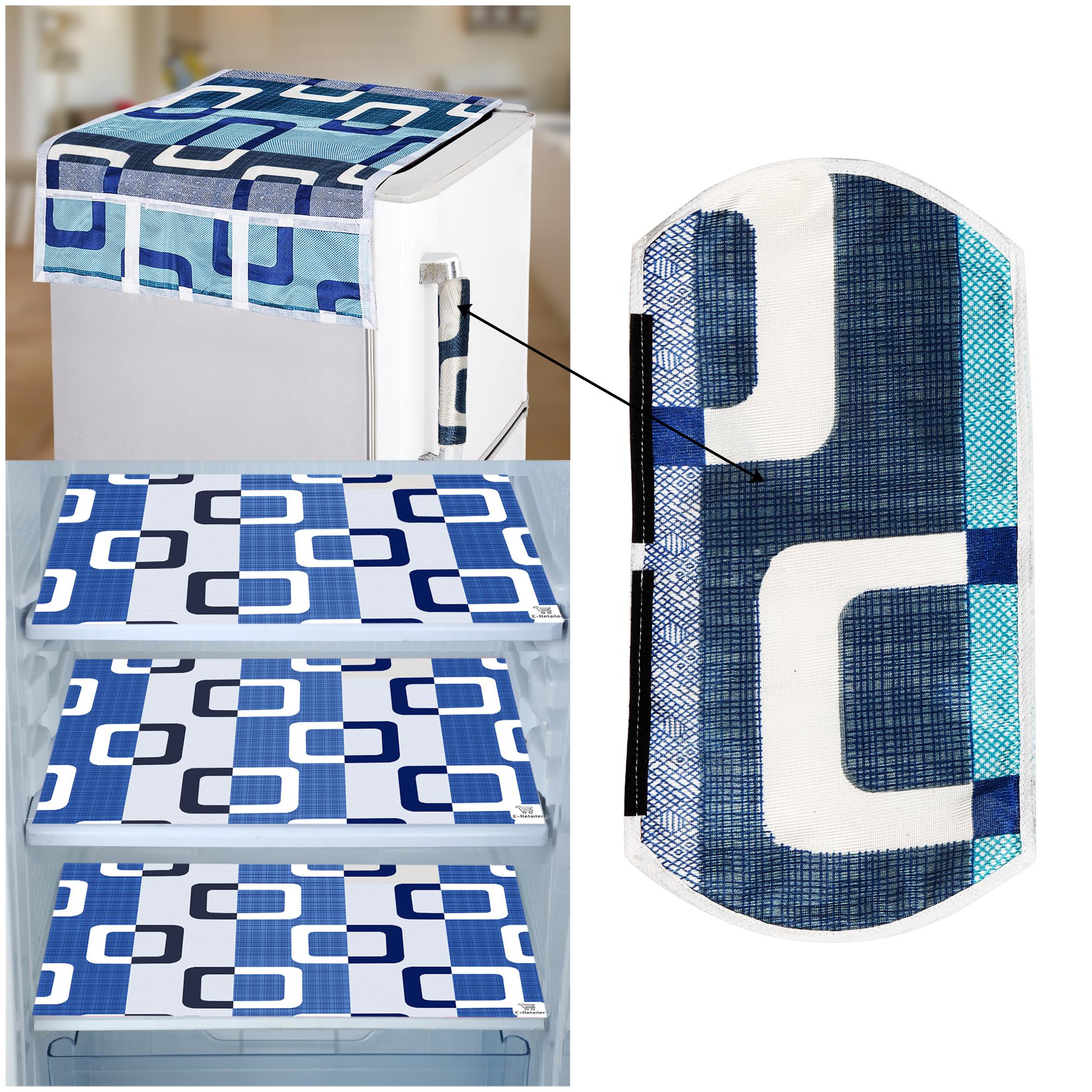 

E-Retailer Combo of Exclusive Decoratived 1 Pc Fridge Top Cover with 6 Utility Pockets 1 Pc Fridge Handle Cover And 3 Pc Fridge Mats (Blue Set of 5)