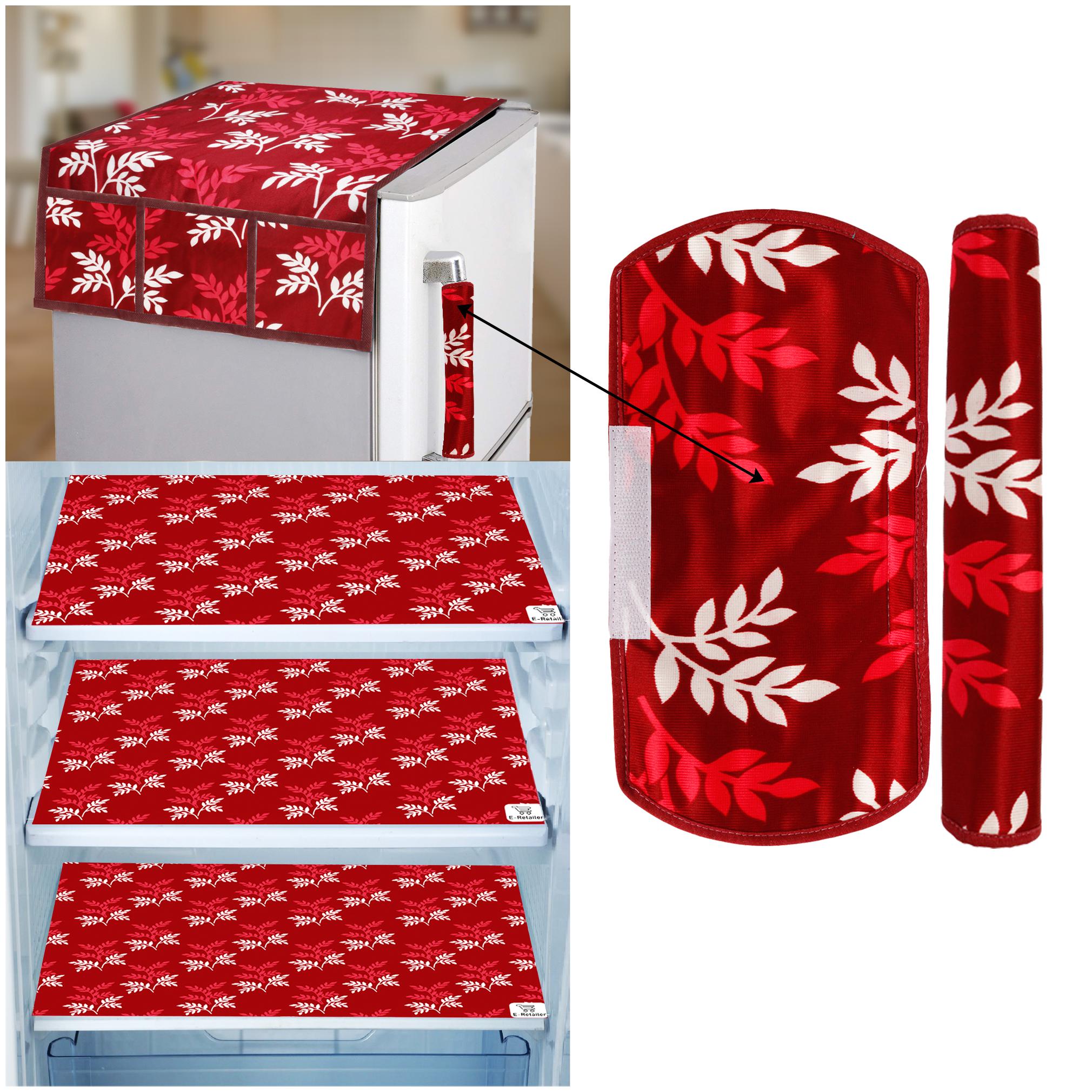 

E-Retailer Combo of Exclusive Decoratived 1 Pc Fridge Top Cover with 6 Utility Pockets 2 Pc Fridge Handle Cover And 3 Pc Fridge Mats (Maroon Set of 6)
