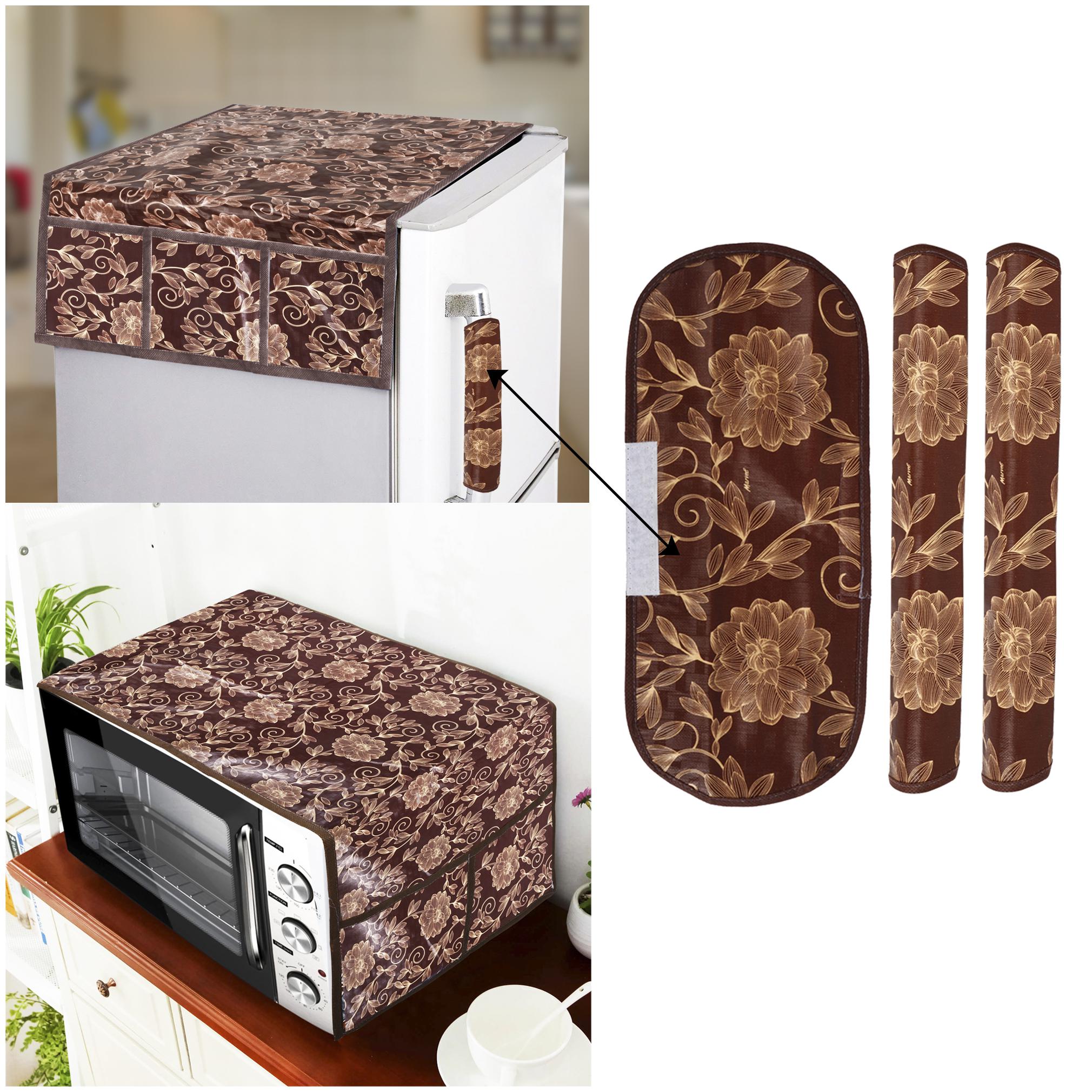 

E-Retailer Combo Set of Polyester 3-Layered 1Pc Fridge Top Cover with 6 Utility Pockets 3Pc Fridge Handle Cover And 1Pc Microwave-Oven Top Cover With 4 Pockets (Brown 5 Pc Set)