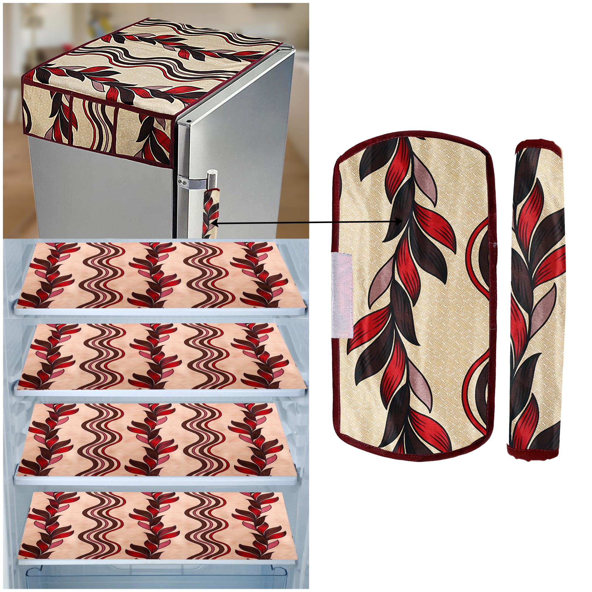 

E-Retailer Combo of 1 pc Fridge Top Cover with 6 Utility Pockets 2 pcs Fridge Handle Cover and 4 pcs Fridge Mats (GoldenRed Set of 7)