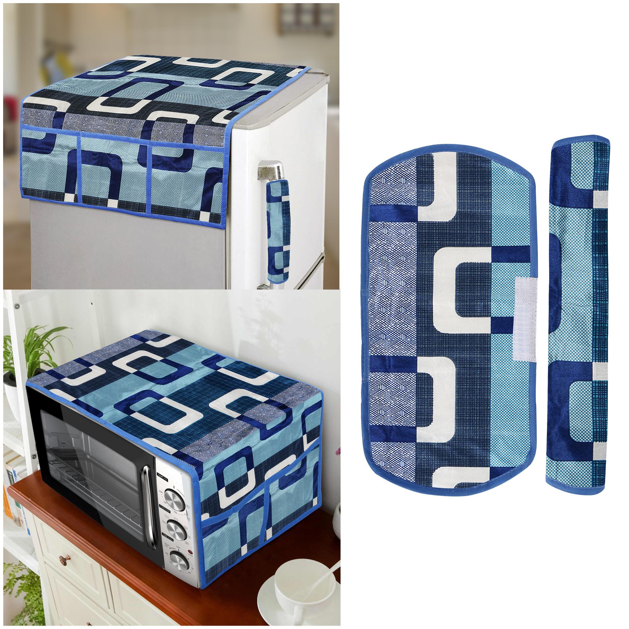 

E-Retailer Combo Set of Polyester 3-Layered 1 pc Fridge Top Cover with 6 Utility Pockets 2 pc Fridge Handle Cover And 1pc Microwave-Oven Top Cover (4 pc Set)