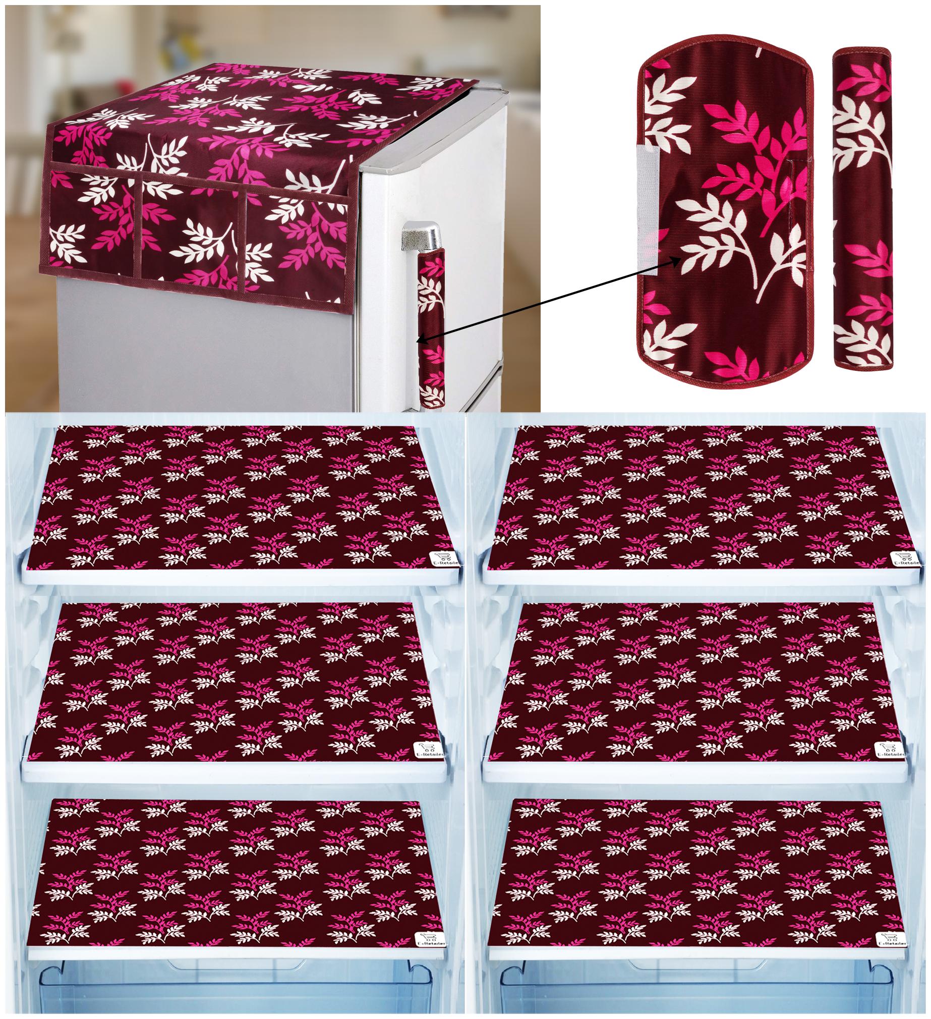 

E-Retailer Combo of Exclusive Decoratived 1 Pc Fridge Top Cover with 6 Utility Pockets 2 Pc Fridge Handle Cover And 6 Pc Fridge Mats (Purple Set of 9)