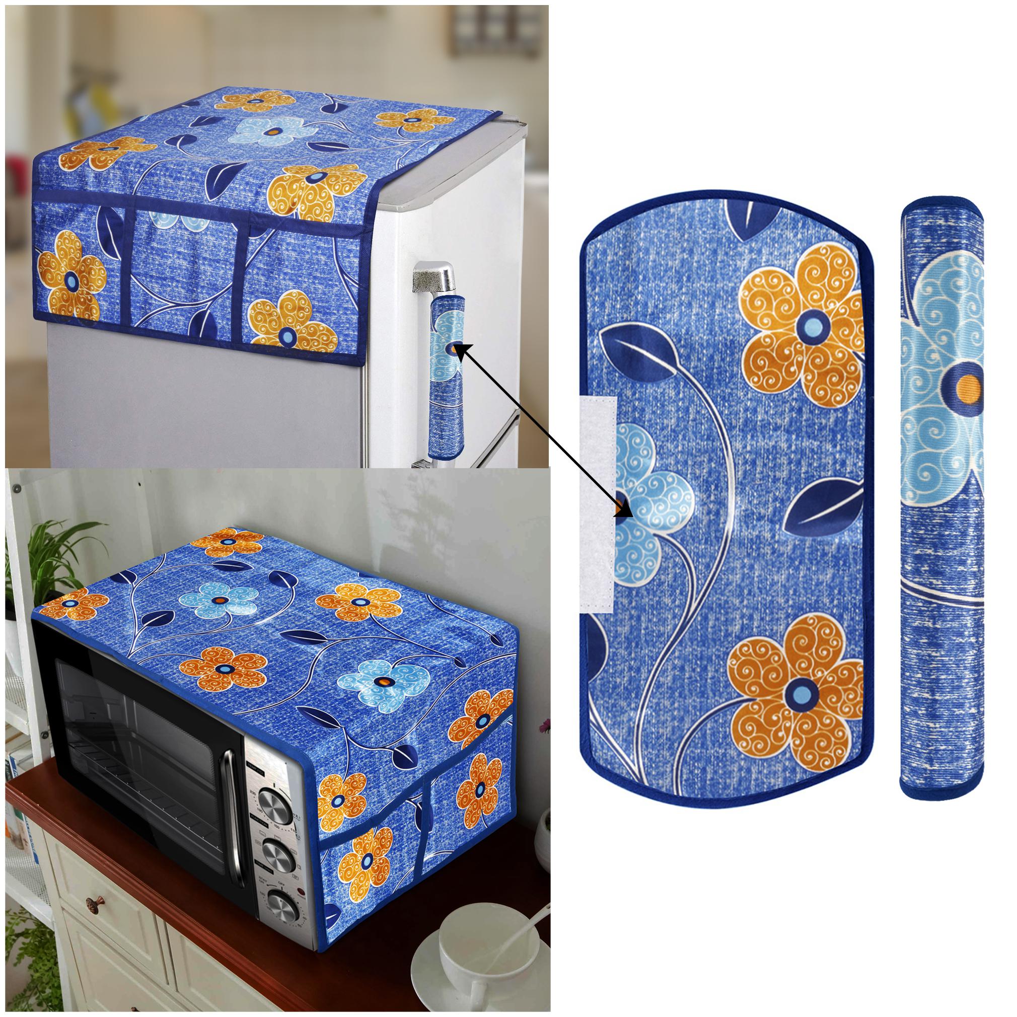 

E-Retailer Combo Set of Polyester 3-Layered 1pc Fridge Top Cover with 6 Utility Pockets 2pcs Fridge Handle Cover And 1pc Microwave-Oven Top Cover With 4 Pockets (Multi 4pcs Set)