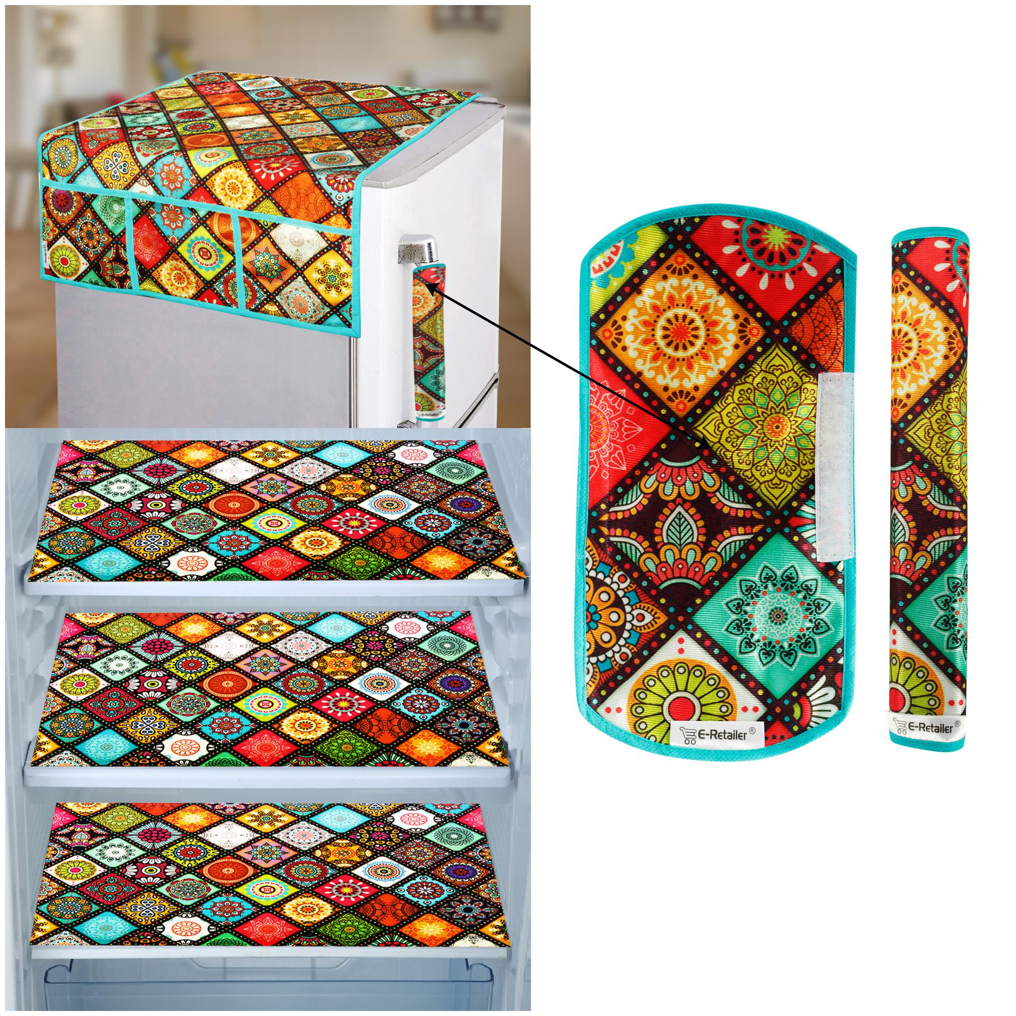 

E-Retailer Combo of 1 pc Fridge Top Cover with 6 Utility Pockets 2 pcs Fridge Handle Cover and 3 pcs Fridge Mats (Multi Set of 6)