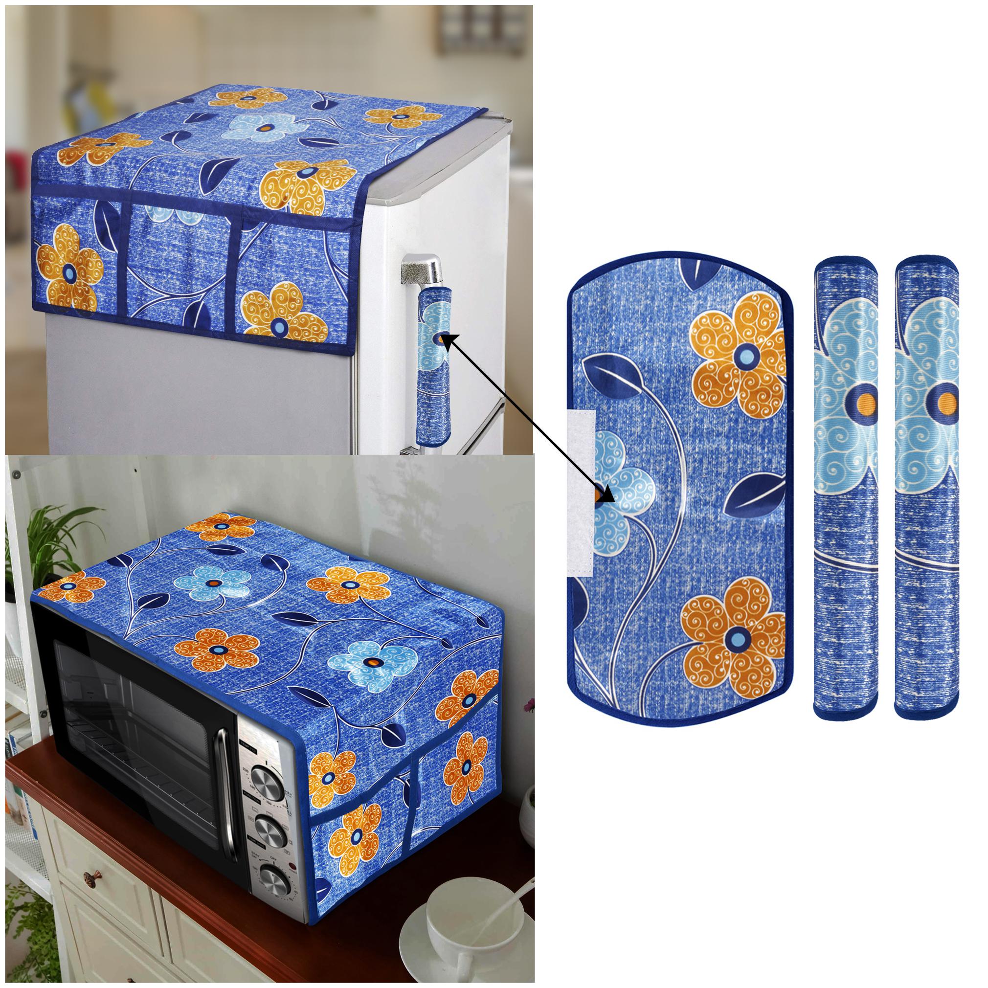 

E-Retailer Combo Set of Polyester 3-Layered 1pc Fridge Top Cover with 6 Utility Pockets 3pcs Fridge Handle Cover And 1pc Microwave-Oven Top Cover With 4 Pockets (Multi 5pcs Set)