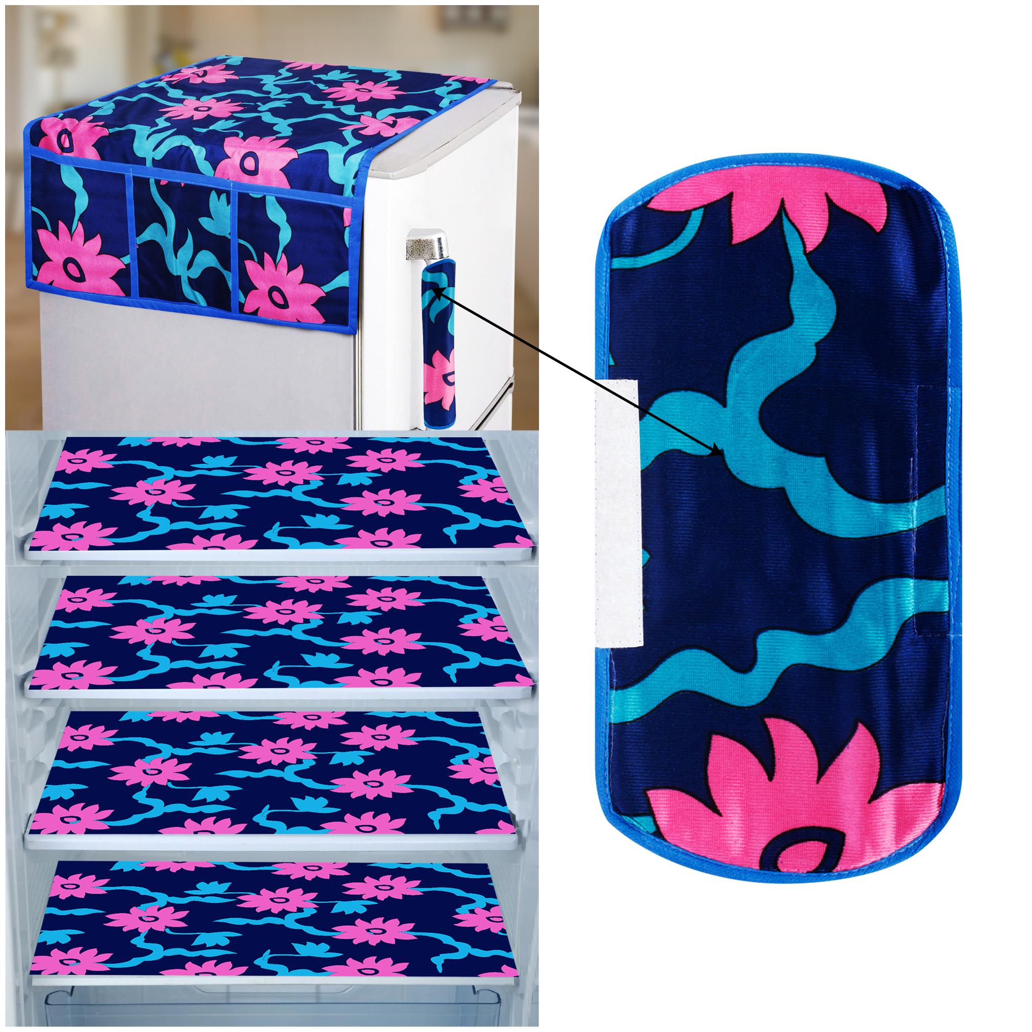 

E-Retailer Combo of 1 pc Fridge Top Cover with 6 Utility Pockets 1 pc Fridge Handle Cover and 4 pcs Fridge Mats (PinkBlue Set of 6)