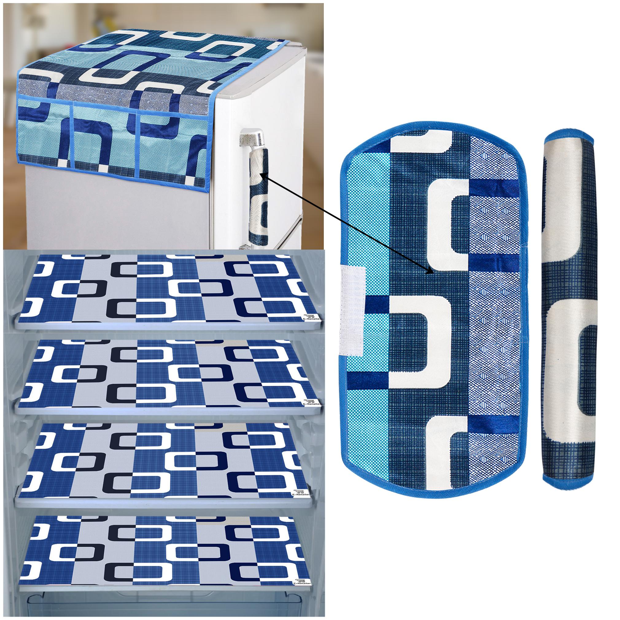 

E-Retailer Combo of Exclusive Decoratived 1 Pc Fridge Top Cover with 6 Utility Pockets 2 Pc Fridge Handle Cover And 4 Pc Fridge Mats (Blue Set of 7)