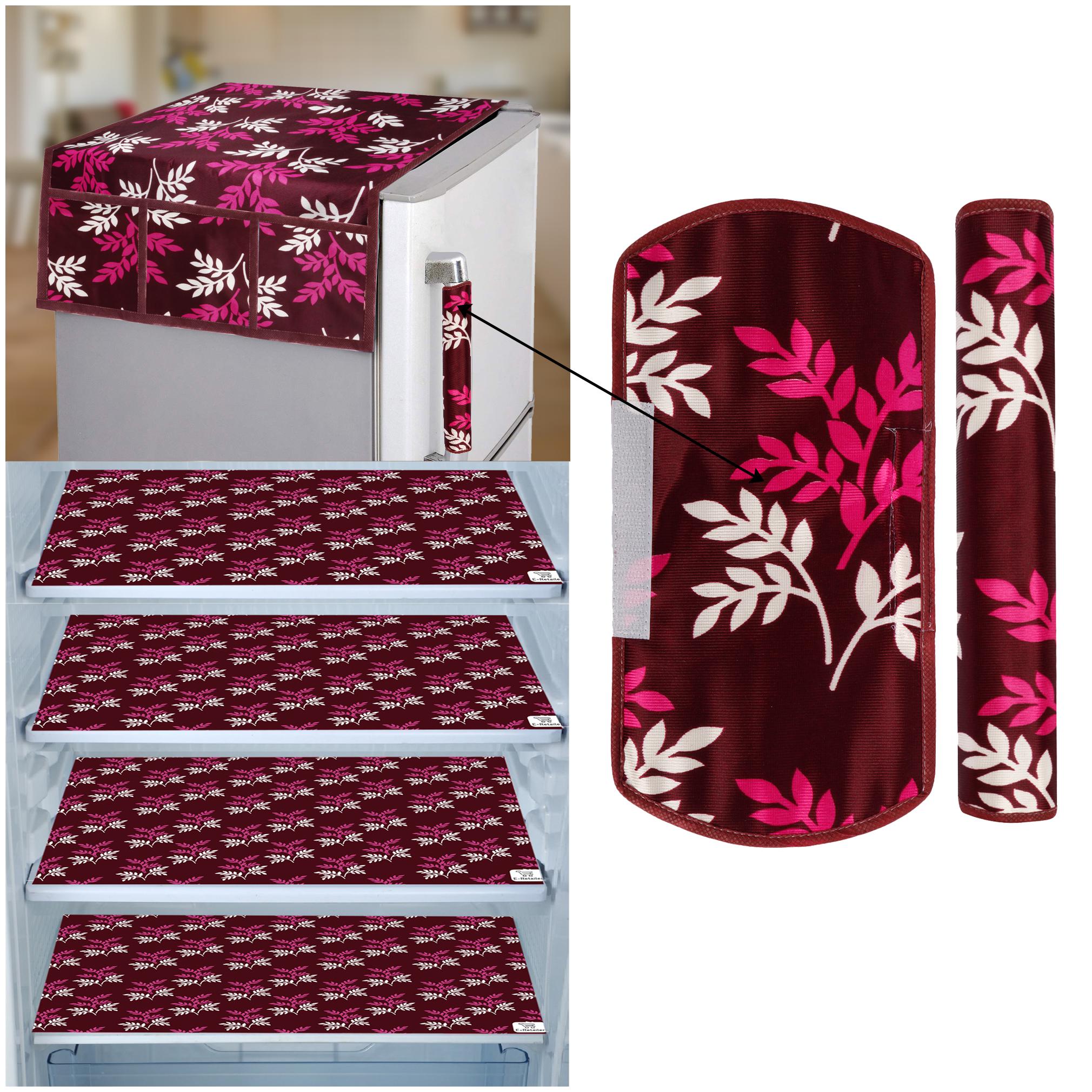 

E-Retailer Combo of Exclusive Decoratived 1 Pc Fridge Top Cover with 6 Utility Pockets 2 Pc Fridge Handle Cover And 4 Pc Fridge Mats (Purple Set of 7)