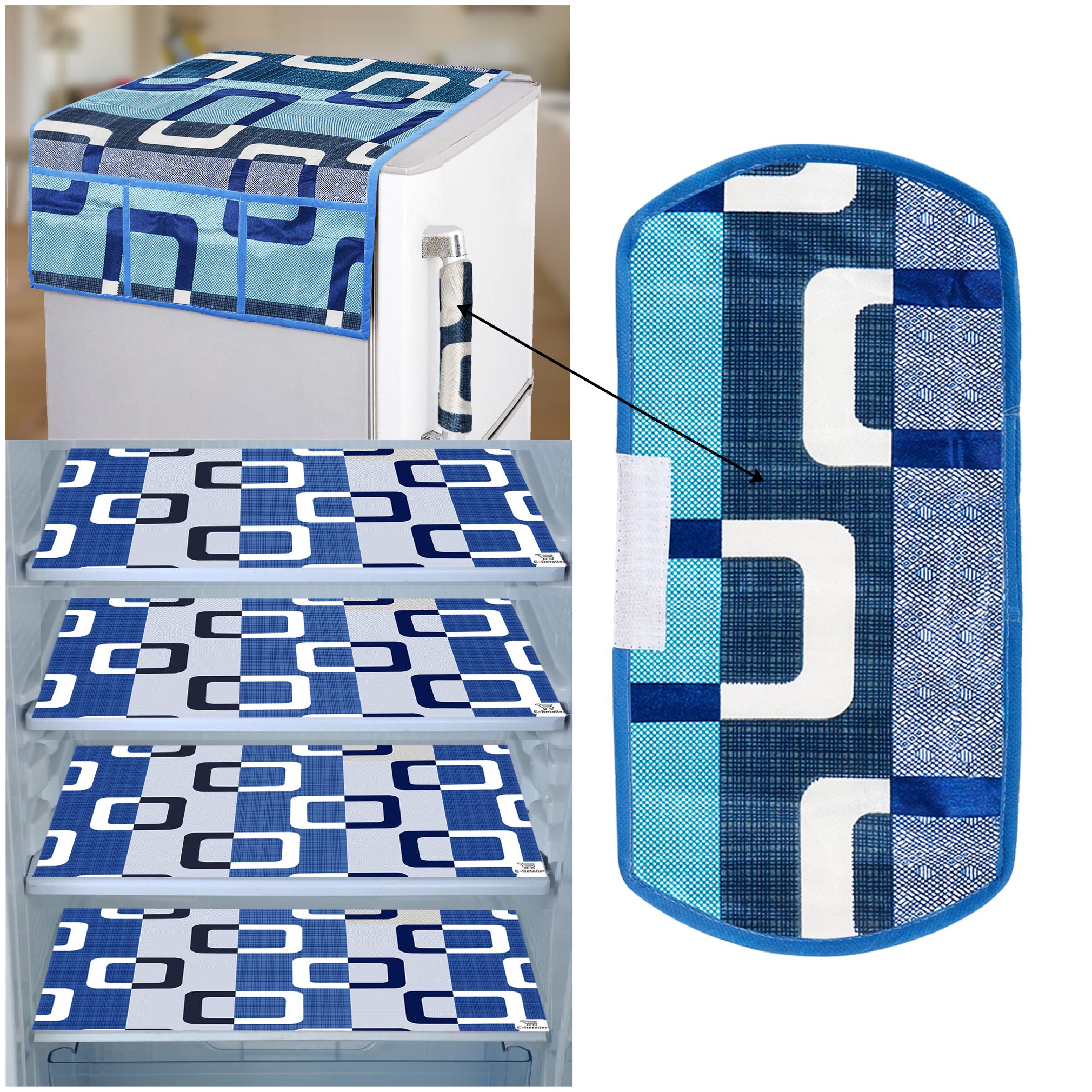 

E-Retailer Combo of Exclusive Decoratived 1 Pc Fridge Top Cover with 6 Utility Pockets 1 Pc Fridge Handle Cover And 4 Pc Fridge Mats (Blue Set of 6)