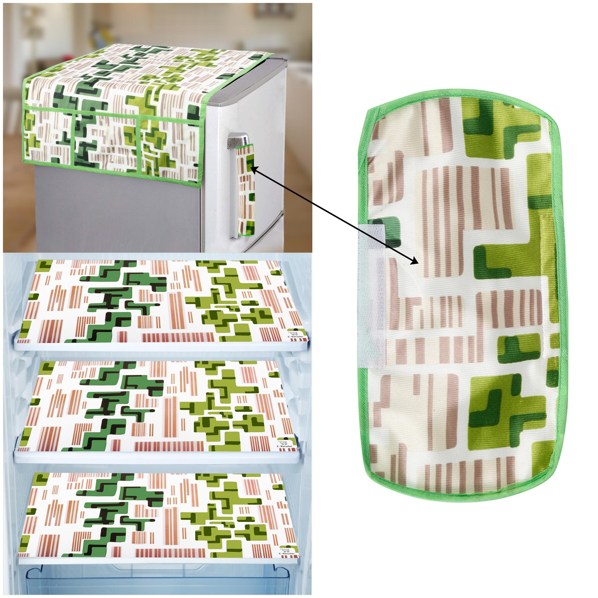 

E-Retailer Combo of Exclusive Decoratived 1 Pc Fridge Top Cover with 6 Utility Pockets 1 Pc Fridge Handle Cover And 3 Pc Fridge Mats (Green Set of 5)