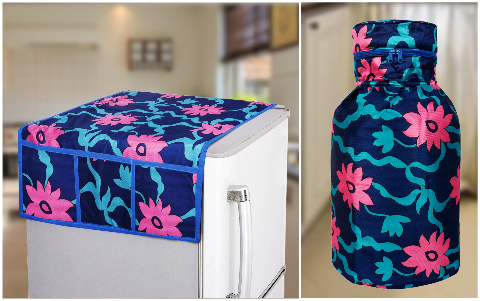 

E-Retailer Combo Set of Polyester 3-Layered Fridge Top Cover with 6 Utility Pockets And 1pc Cylinder Cover (PinkBlue Set of 2 pcs)