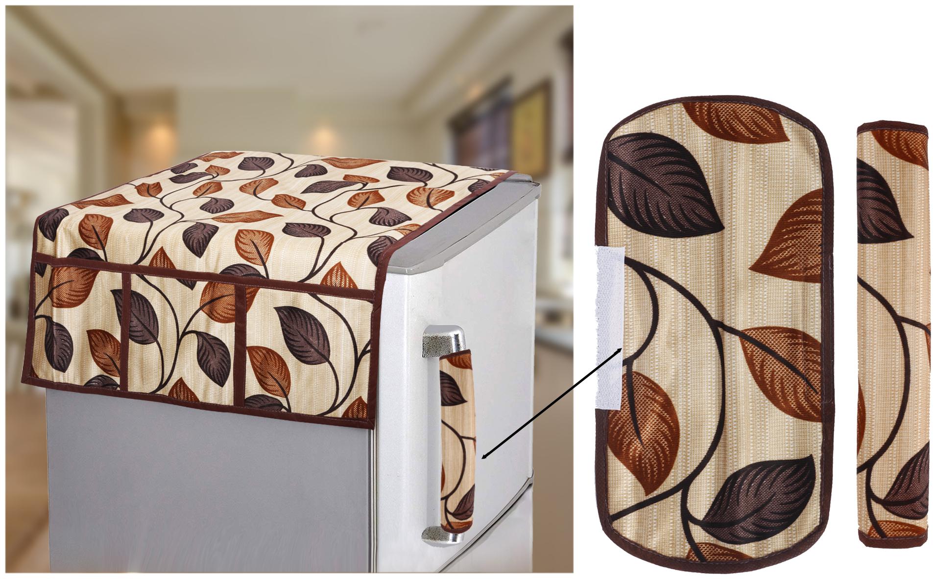 

E-Retailer Combo Set of Polyester 3-Layered 1 Piece Fridge Top Cover with 6 Utility Pockets and 2 Piece Fridge Handle Cover (Color-Brown 3 Pcs Set)
