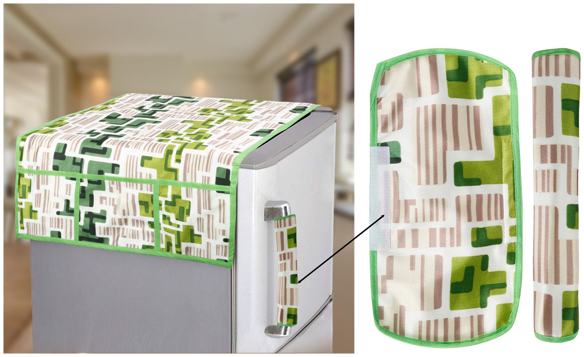 

E-Retailer Combo Set of Polyester 3-Layered 1 Piece Fridge Top Cover with 6 Utility Pockets and 2 Piece Fridge Handle Cover (Color-Green 3 Pcs Set)