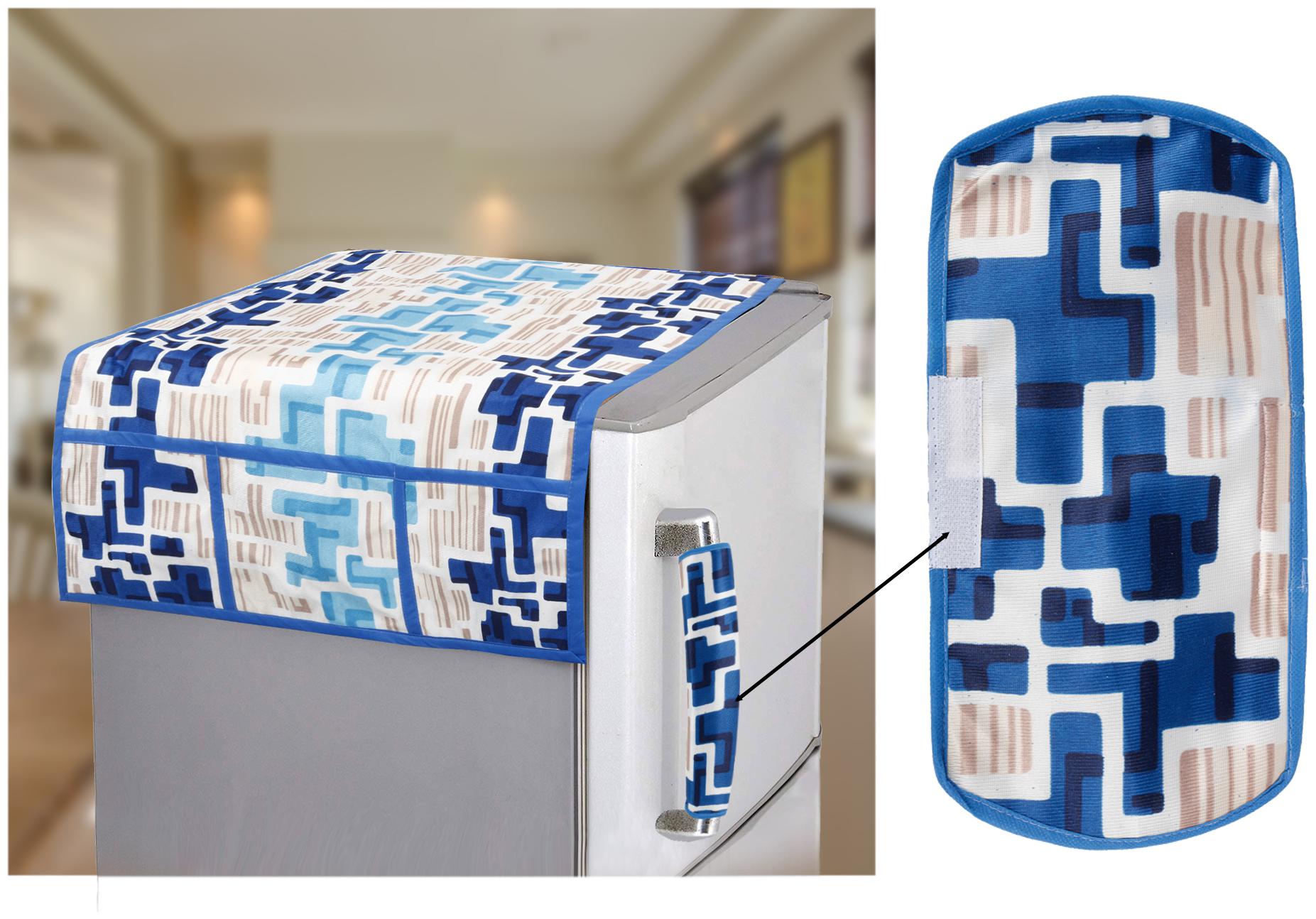 

E-Retailer Combo Set of Polyester 3-Layered 1 Piece Fridge Top Cover with 6 Utility Pockets and 1 Piece Fridge Handle Cover (Color-Blue 2 Pcs Set)