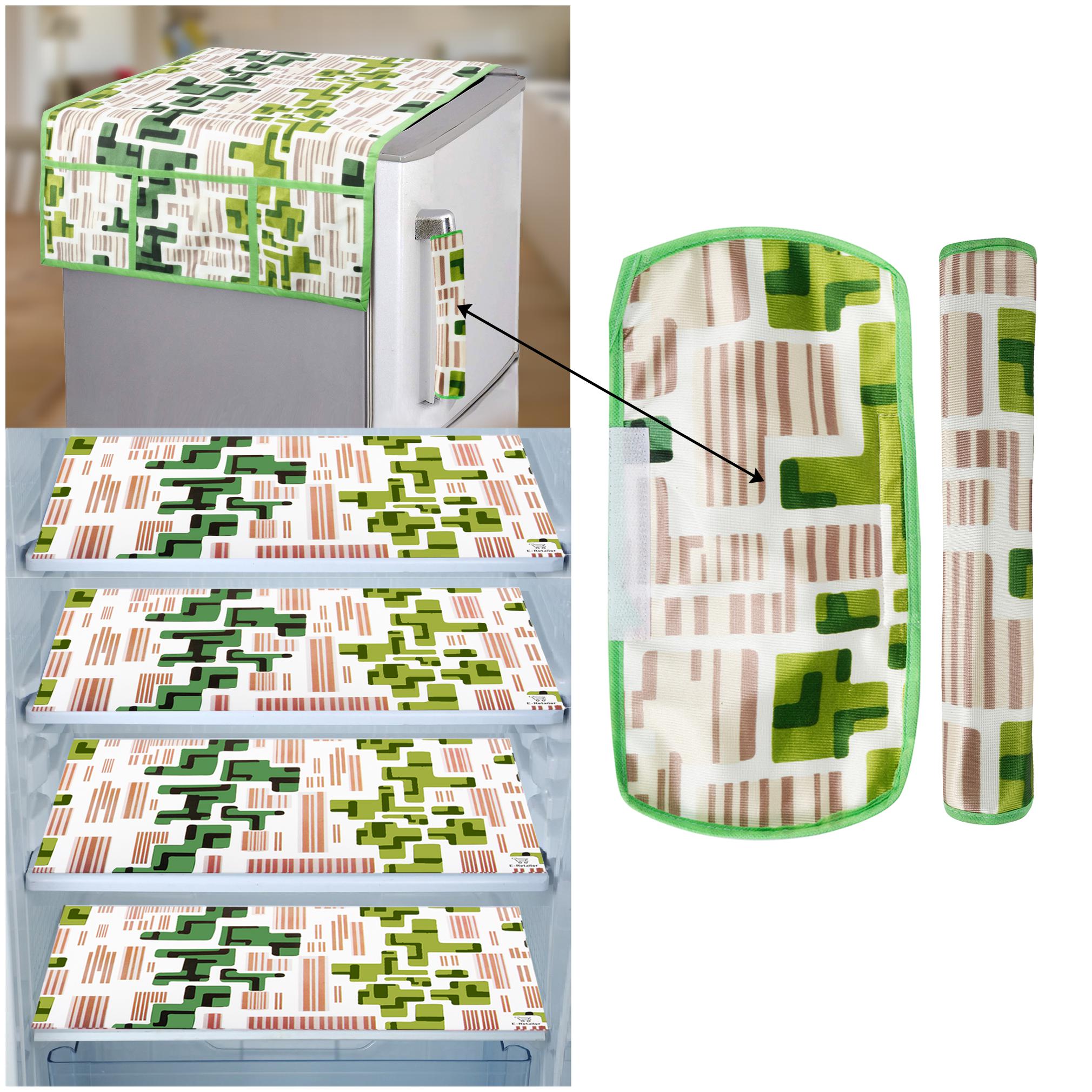 

E-Retailer Combo of Exclusive Decoratived 1 Pc Fridge Top Cover with 6 Utility Pockets 2 Pc Fridge Handle Cover And 4 Pc Fridge Mats (Green Set of 7)