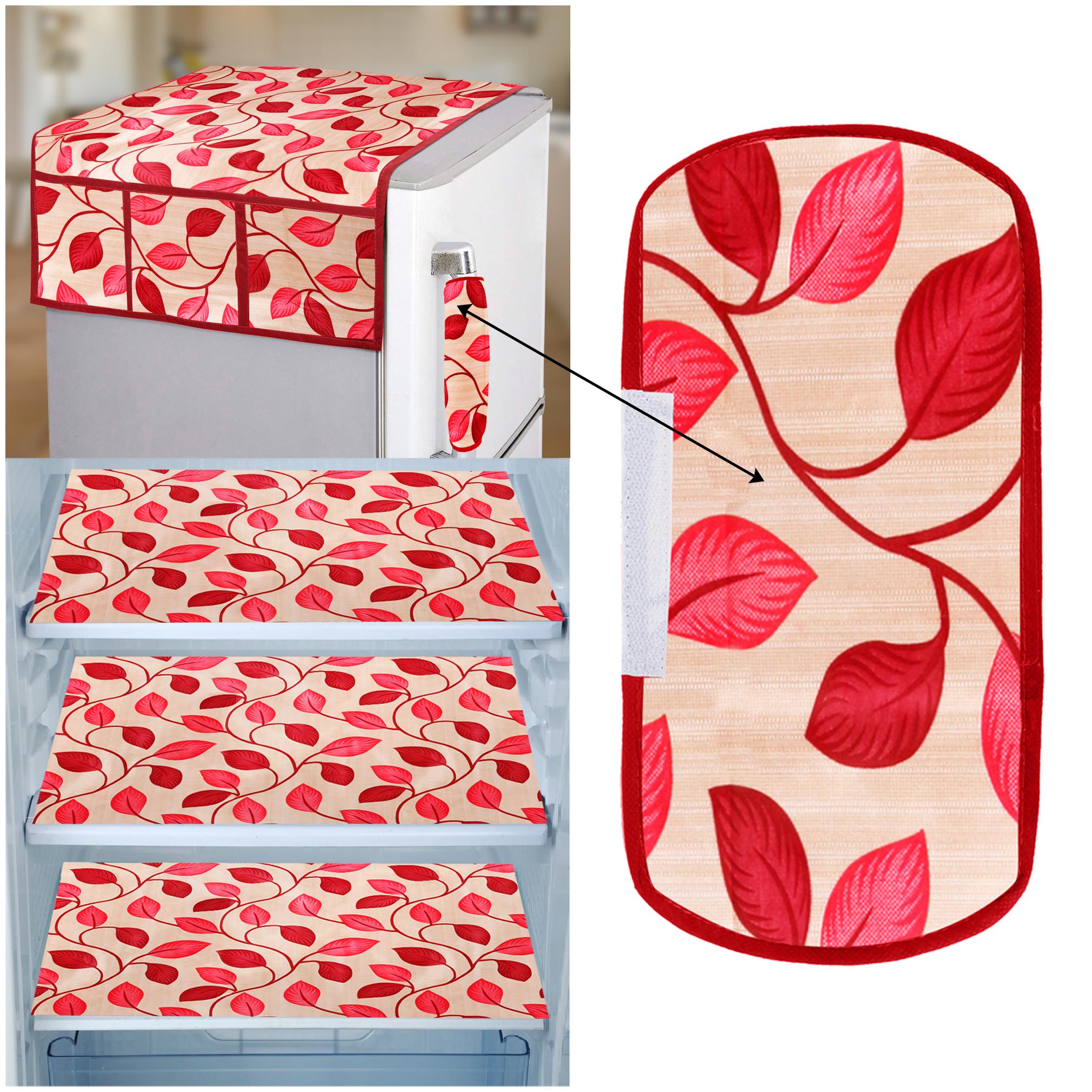 

E-Retailer Combo of 1 pc Fridge Top Cover with 6 Utility Pockets 1 pc Fridge Handle Cover and 3 pcs Fridge Mats (Red Set of 5)