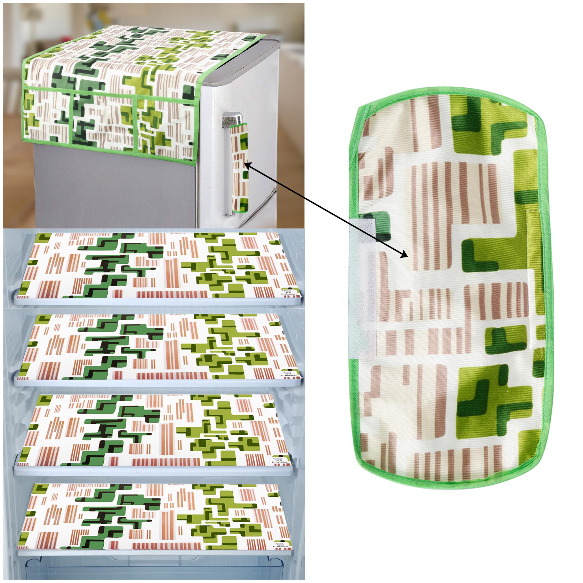

E-Retailer Combo of Exclusive Decoratived 1 Pc Fridge Top Cover with 6 Utility Pockets 1 Pc Fridge Handle Cover And 4 Pc Fridge Mats (Green Set of 6)