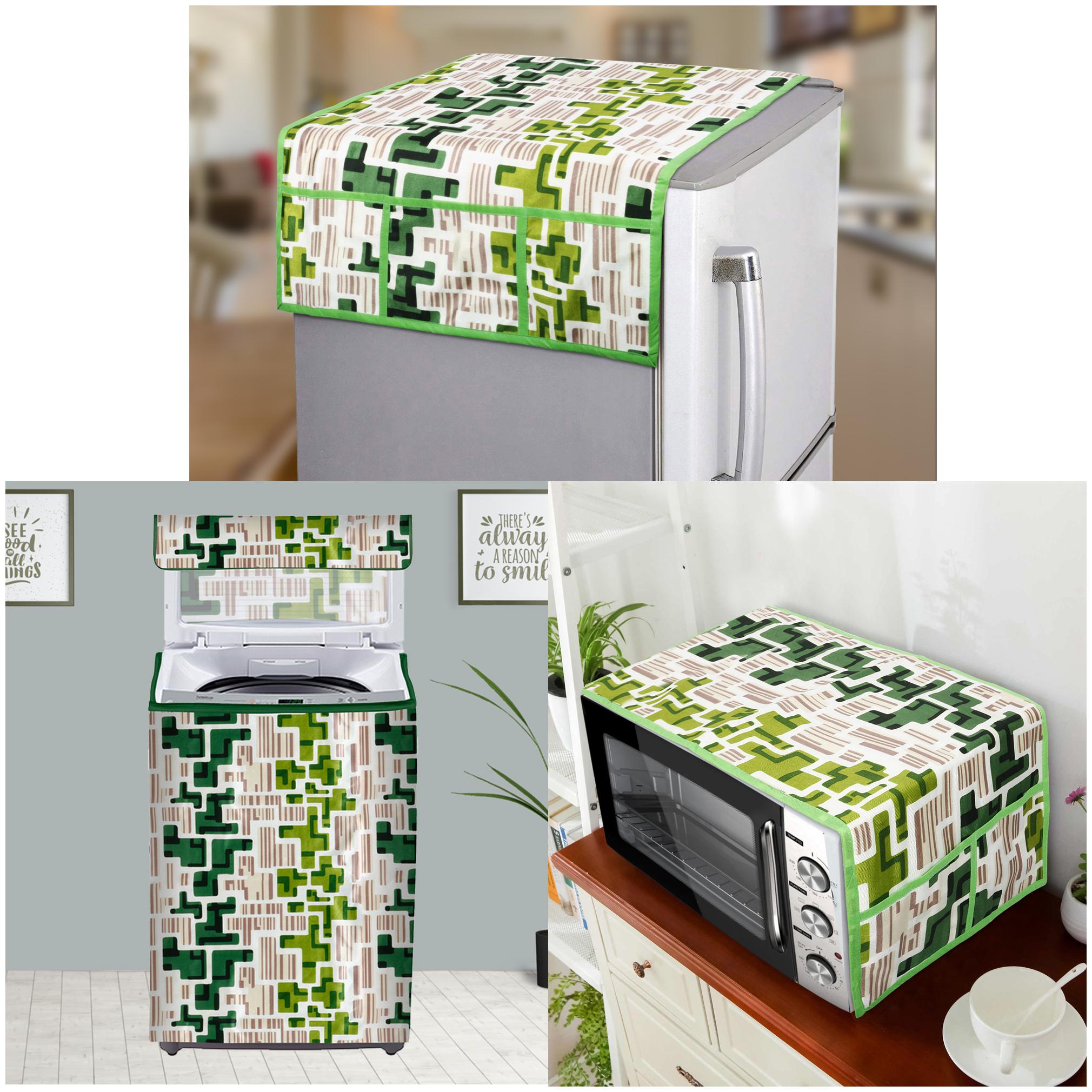

E-Retailer Combo Set of Polyester 3-Layered Fridge Top Cover with 6 Pockets 1Pc Oven Top Cover With 4 Pockets And 1Pc Top Load Washing Machine Cover (Green 3 Pc Set)