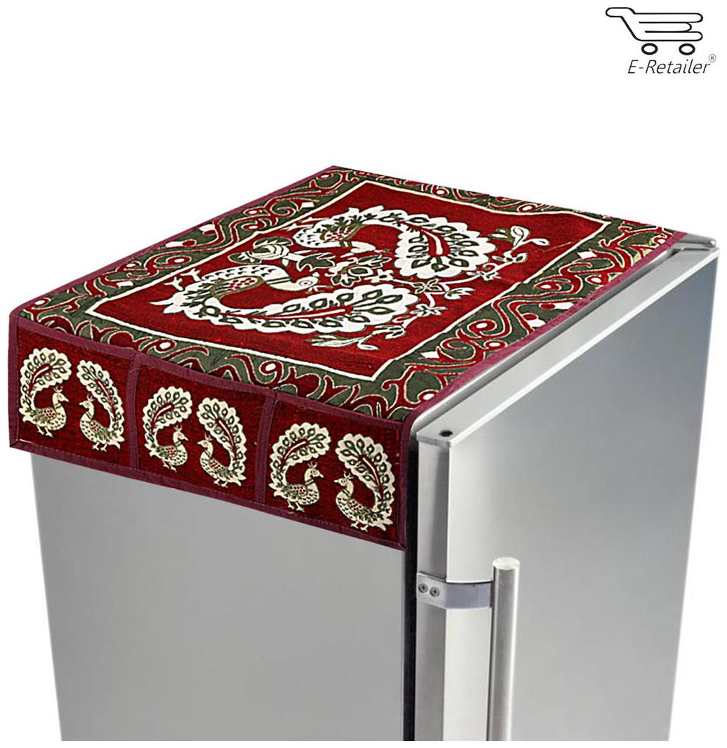 

E-Retailer Ethnic Mehroon Big Peacock Design Fridge Top Cover