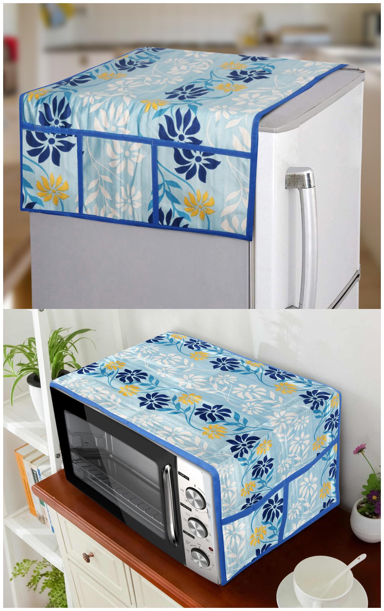 

E-Retailer Fridge Top Cover And Microwave-Oven Top Cover (White Blue)