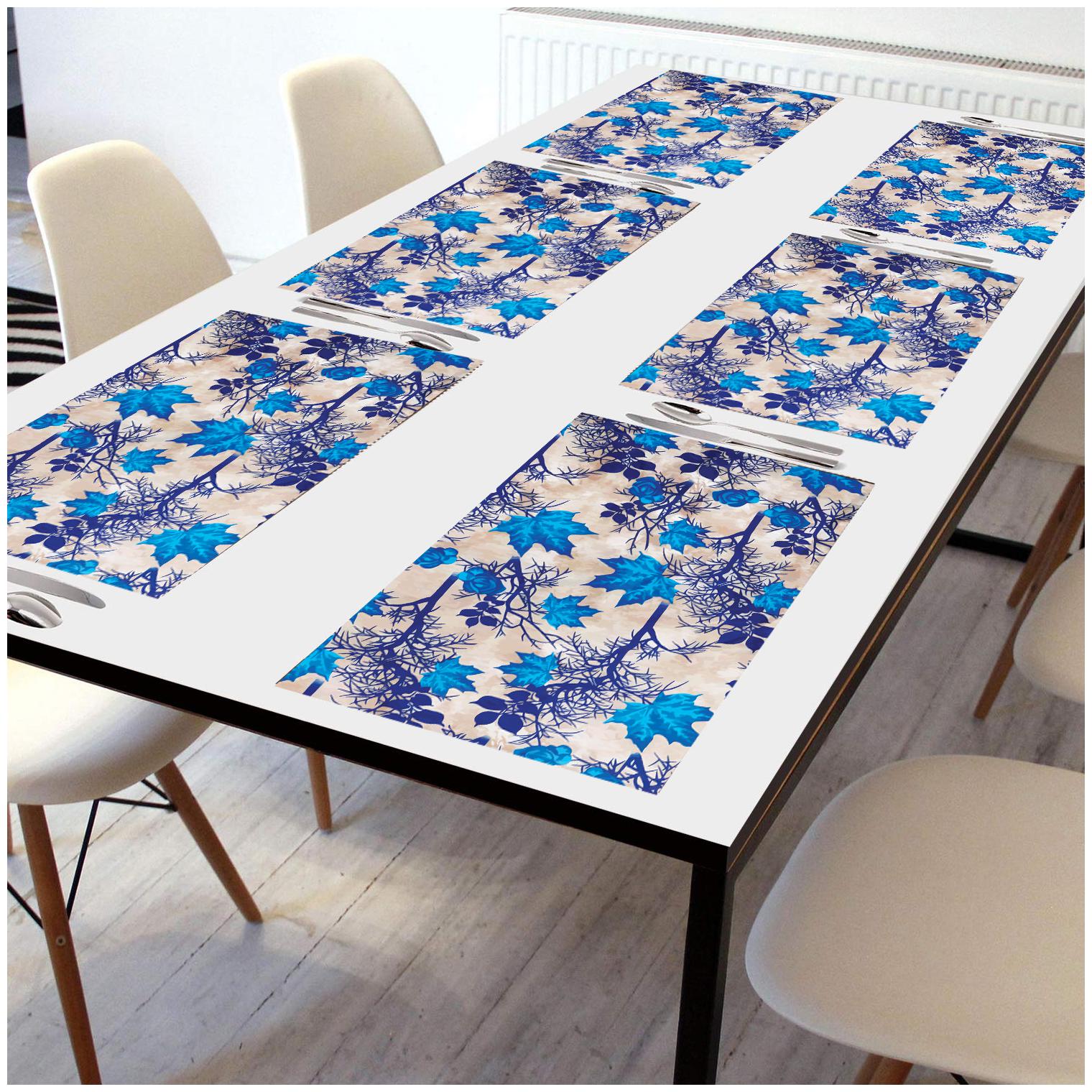 

E-Retailer PVC Waterproof Table Mats (Blue Size 17 5x11 5 inch Set of 6)