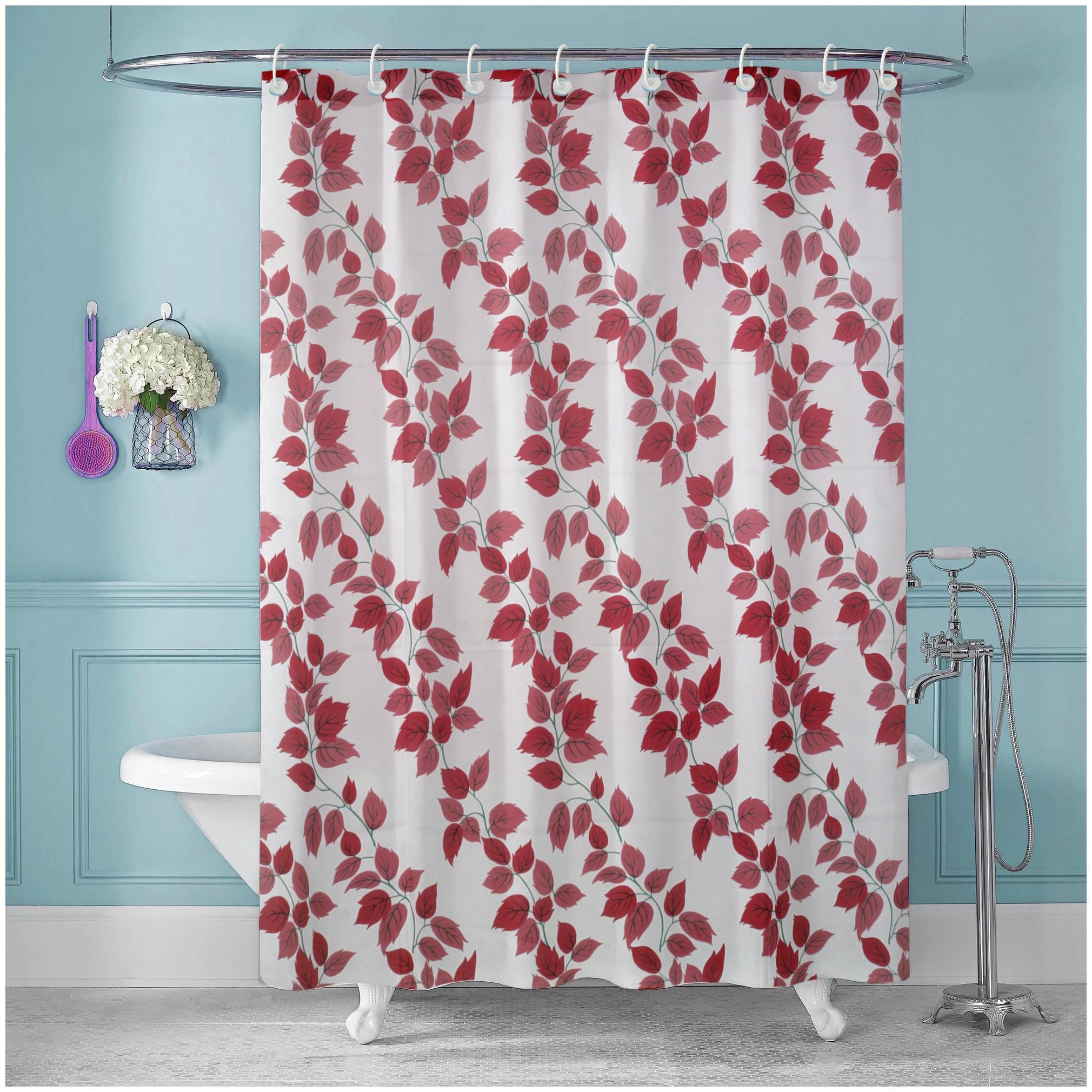

E-Retailer PVC Long Door Semi Transparent Red Shower Curtain ( Rod Pocket Closure Floral )