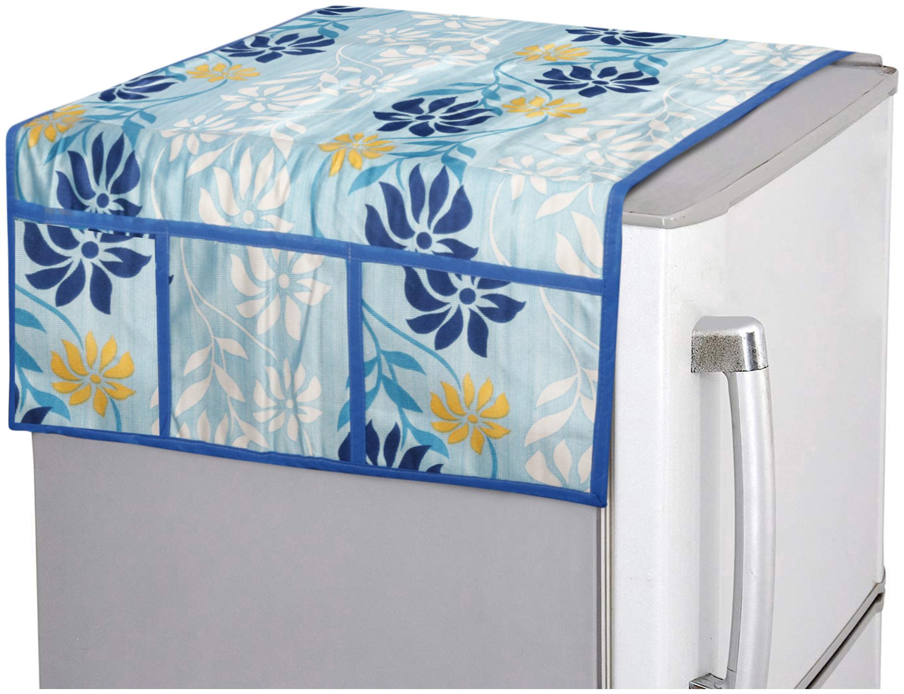 

E-Retailer Polyester 3-Layered Fridge Top Cover with 6 Utility Pockets (WhiteBlue Size-39x21 inches)