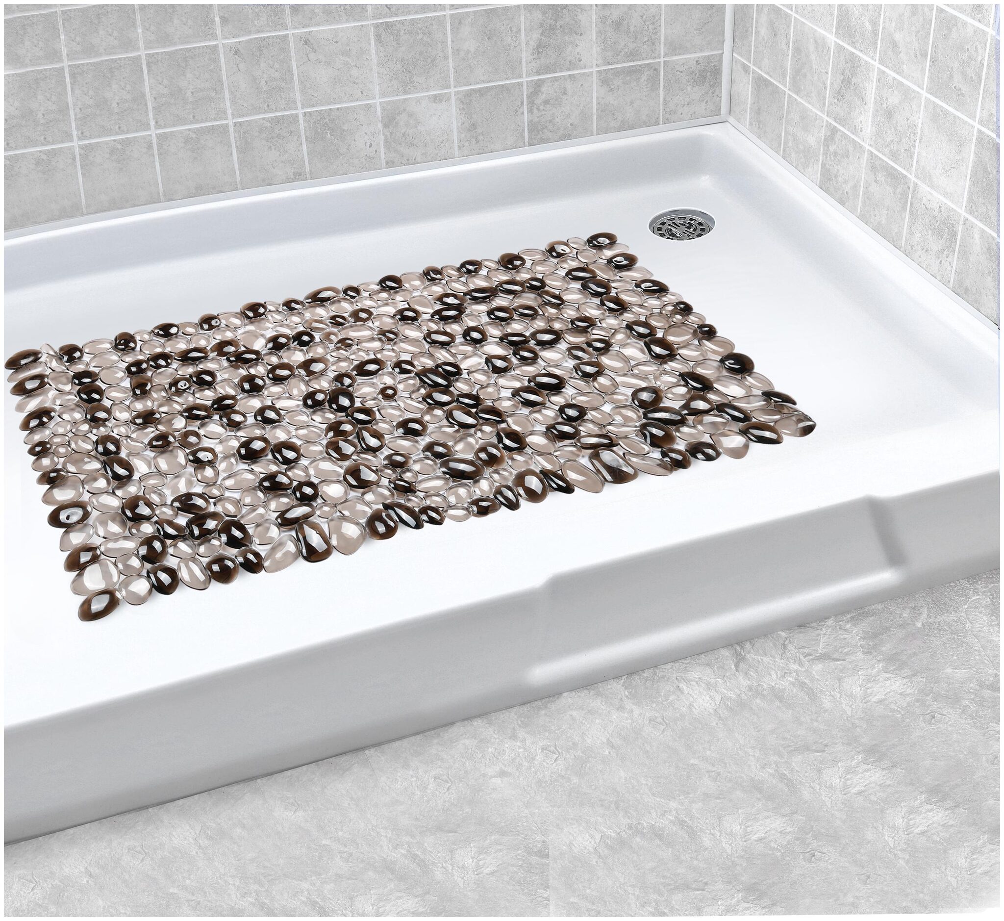 

E-Retailer Rectangular PVC Anti Slip Anti Skid Shower Bath Mat with Suction Cups(Color Brown Size LXW 28X14 inch)
