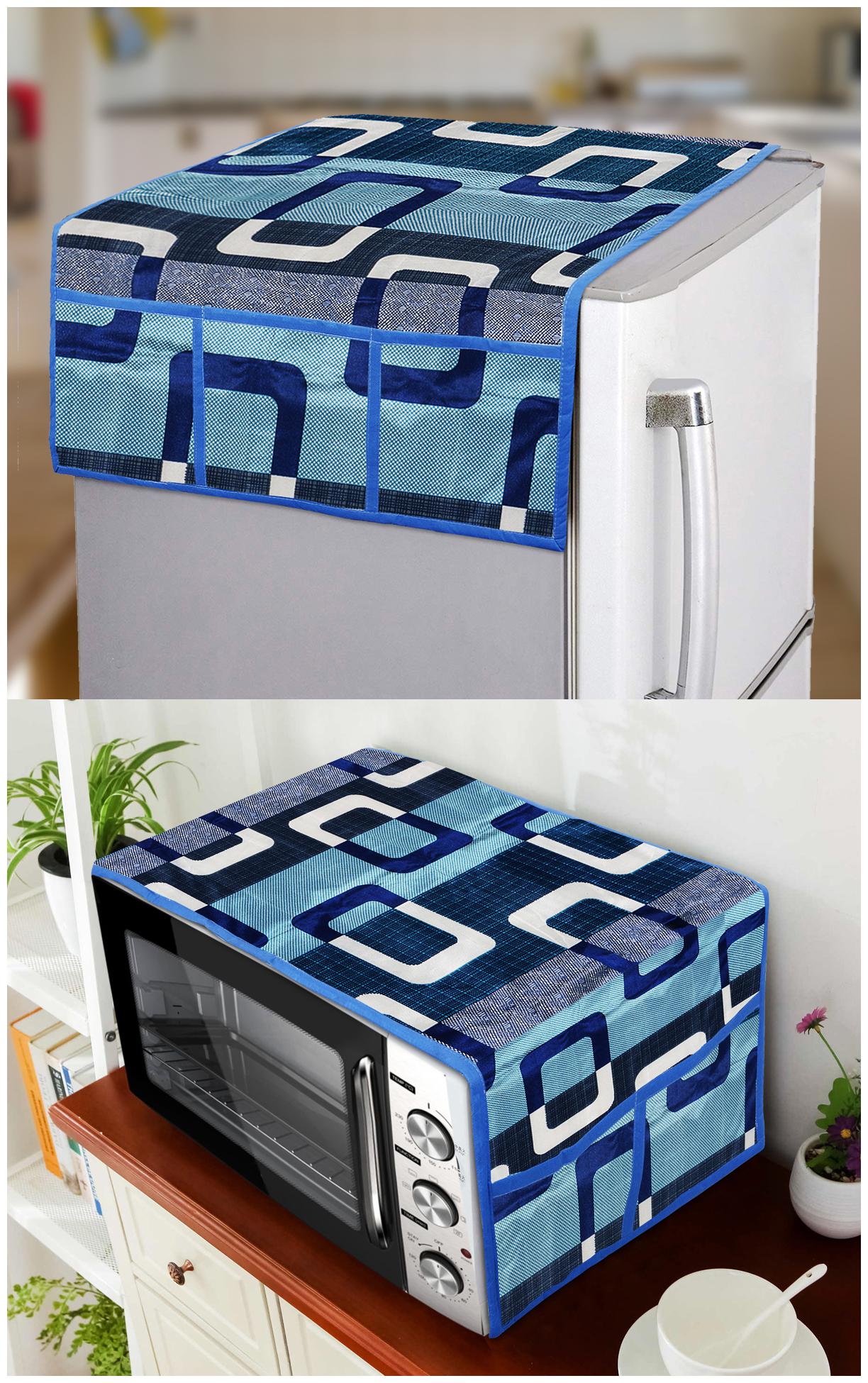 

E-Retailer Set of 2 Polyester 3-Layered Fridge Top Cover With 6 Pockets And 1 pc Microwave-Oven Top Cover With 4 Pockets