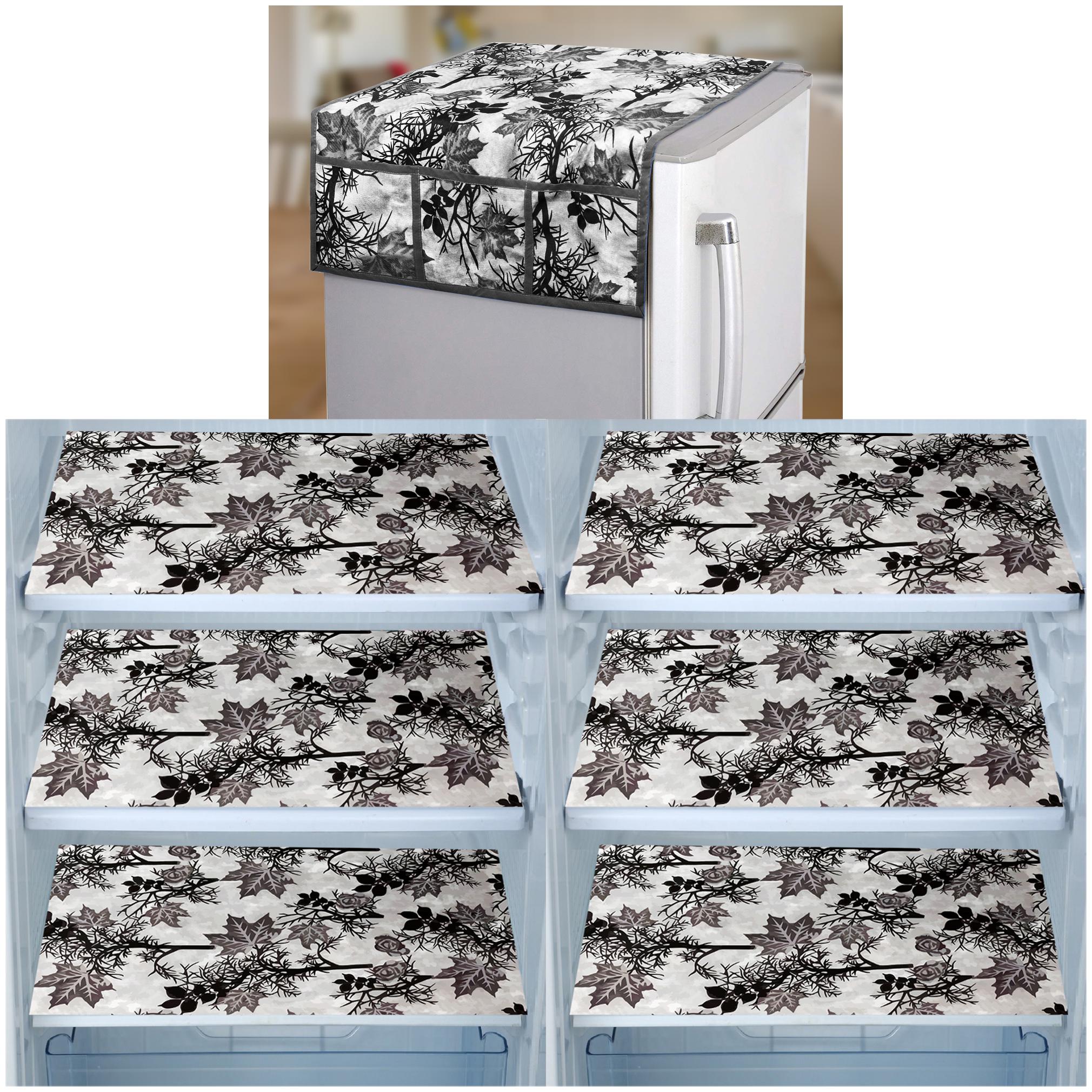 

E-Retailer Set of 1 pc Fridge Top Cover with 6 Utility Pockets And 6 pcs Fridge Mats (Black Set of 7)