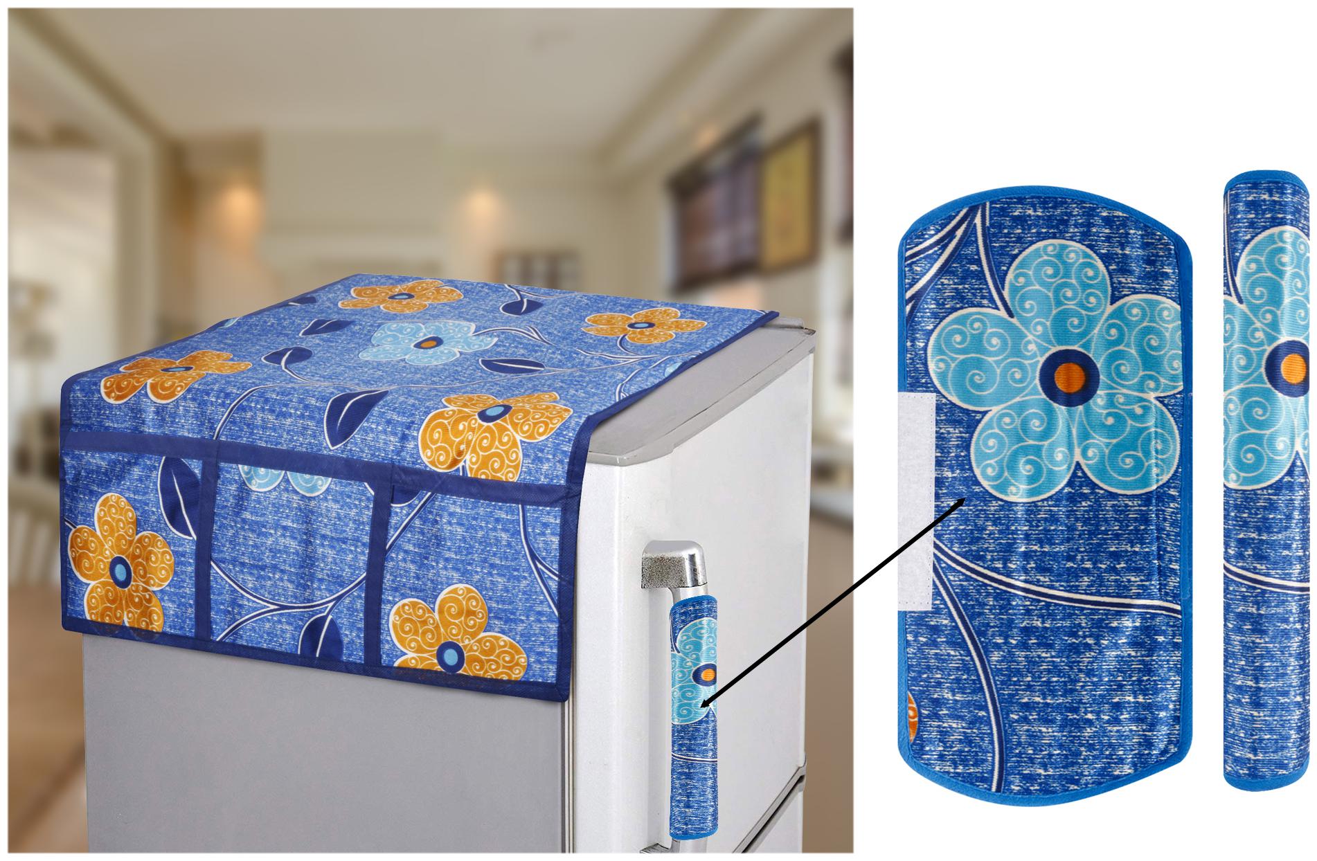 

E-Retailer Set of Polyester 3-Layered 1 pc Fridge Top Cover and 2 pcs Fridge Handle Cover (YellowBlue Set of 3)