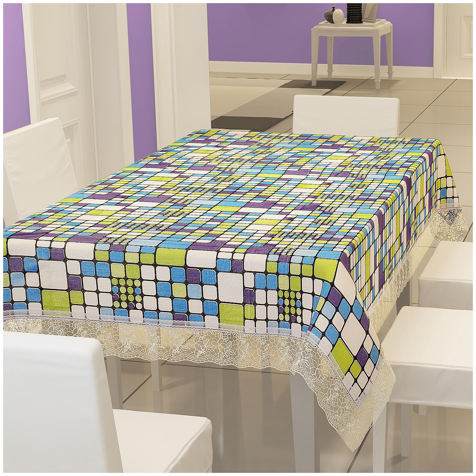 

E-Retailer Stylish Waterproof 6 Seater Dinning Table Cover with White Lace