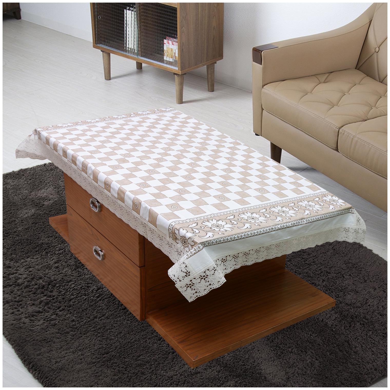 

E-Retailer Stylish Waterproof 4 Seater Centre Table Cover with Leather Touch and White Lace (for Size 40x60 inches)