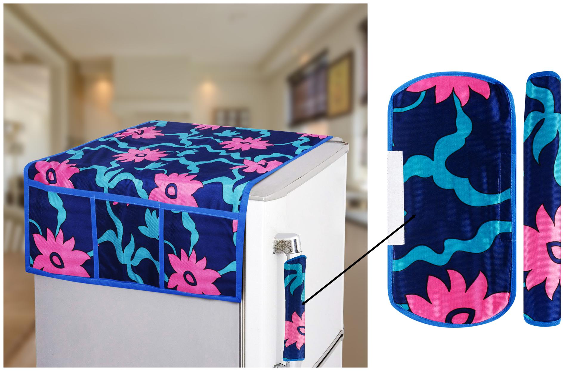 

E-Retailer Set of Polyester 3-Layered 1 pc Fridge Top Cover and 2 pcs Fridge Handle Cover (PinkBlue Set of 3)
