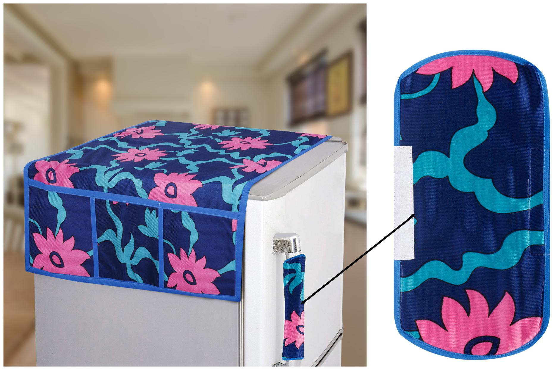 

E-Retailer Set of Polyester 3-Layered 1 pc Fridge Top Cover and 1 pc Fridge Handle Cover (PinkBlue Set of 2)