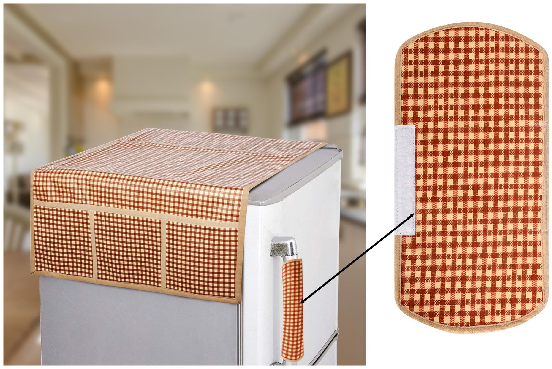 

E-Retailer Set of PVC Waterproof 3-Layered 1 pc Fridge Top Cover and 1 pc Fridge Handle Cover (Brown Set of 2)