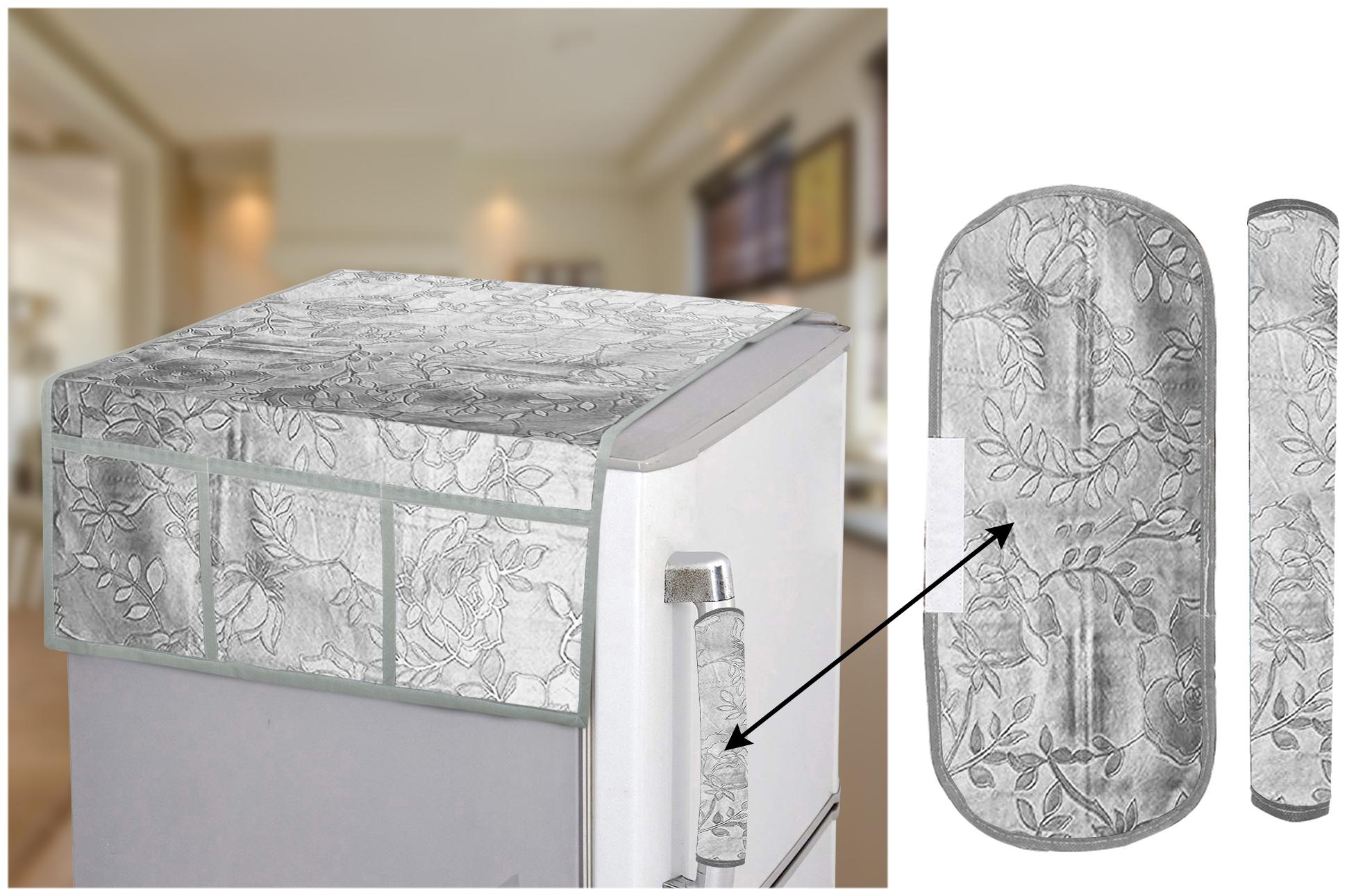 

E-Retailer Set of 1 Fridge Cover and 2 Fridge Handle Cover (Grey Set of 3)