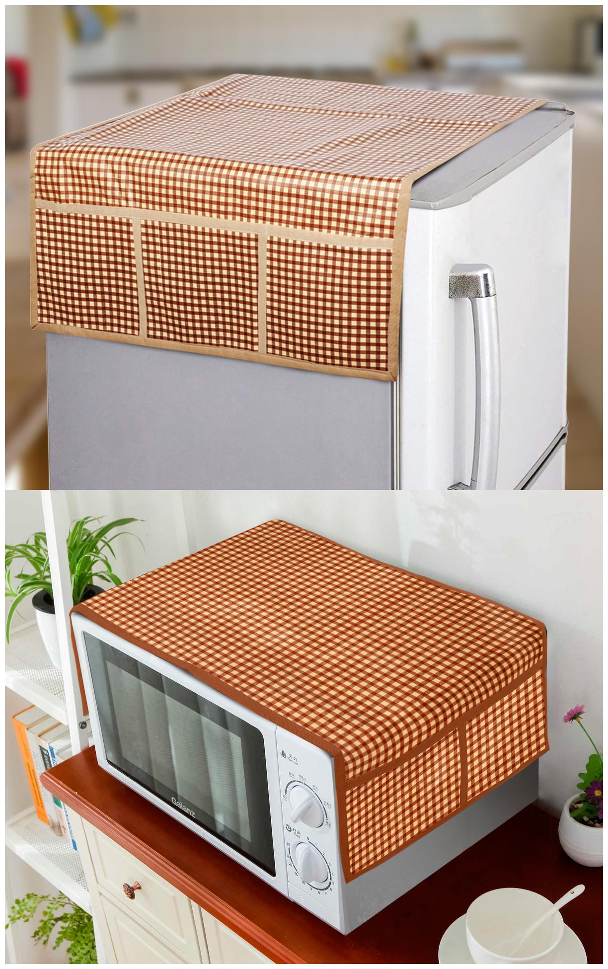 

E-Retailer Set of 2 PVC Water proof 3-Layered Fridge Top Cover With 6 Pockets And 1 pc Microwave-Oven Top Cover With 4 Pockets