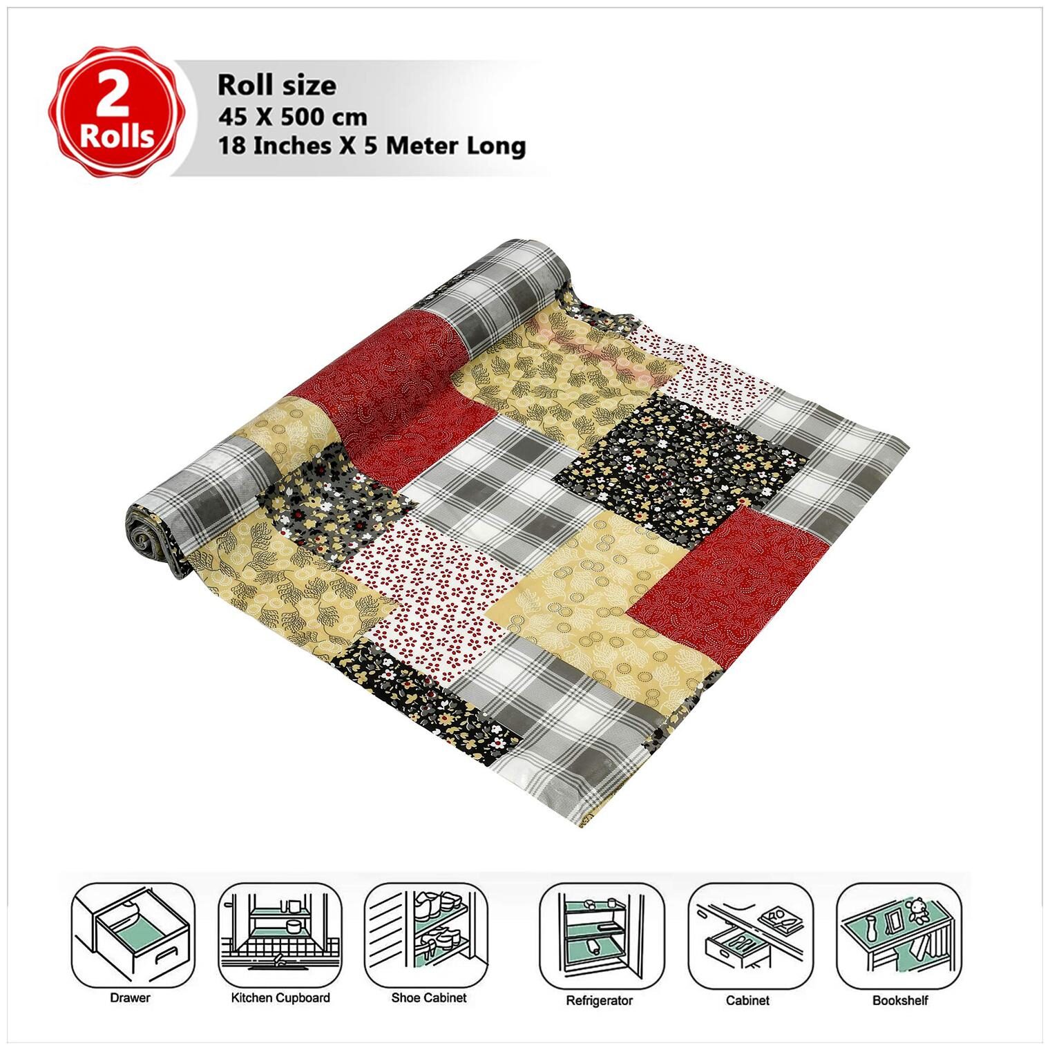 

E-Retailer Set of 2 pc Multipurpose Super Strong Anti-Slip Mat Liner for Kitchen Shelf Roll - Size 500x45cm (5 Meter Roll Multi)