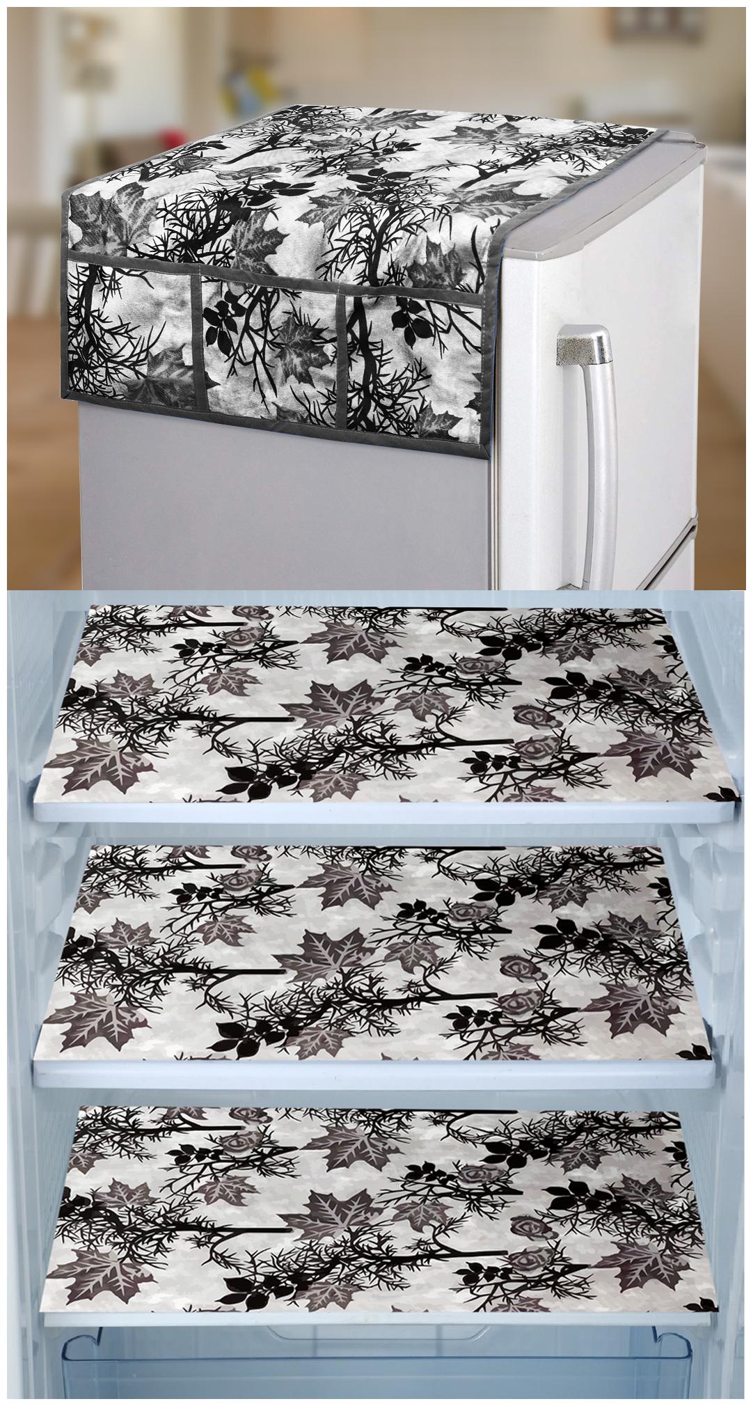 

E-Retailer Set of 1 pc Fridge Top Cover with 6 Utility Pockets And 3 pcs Fridge Mats (Black Set of 4)