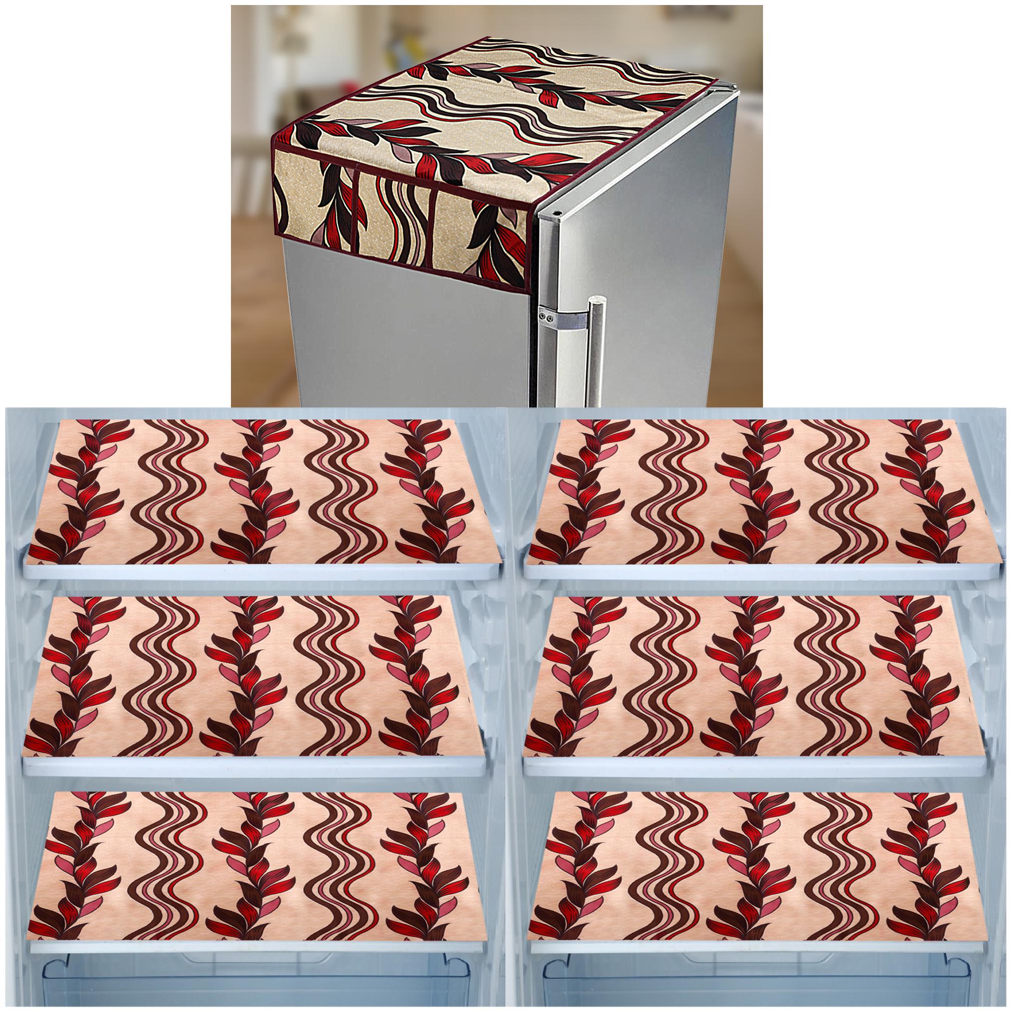 

E-Retailer Set of 1 pc Fridge Top Cover with 6 Utility Pockets And 6 pcs Fridge Mats (GoldenRed Set of 7)