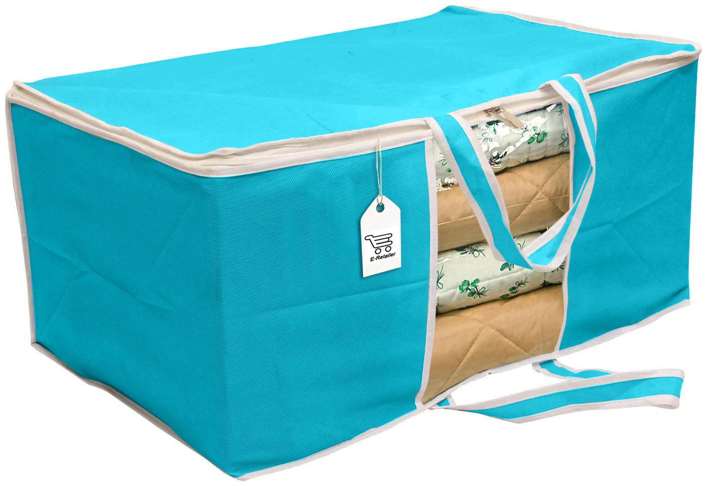 

E-Retailer Underbed Storage Bag Storage Organiser Blanket Cover Comforter Cover with Designer Handles (Set Content 1 pc Color Blue)