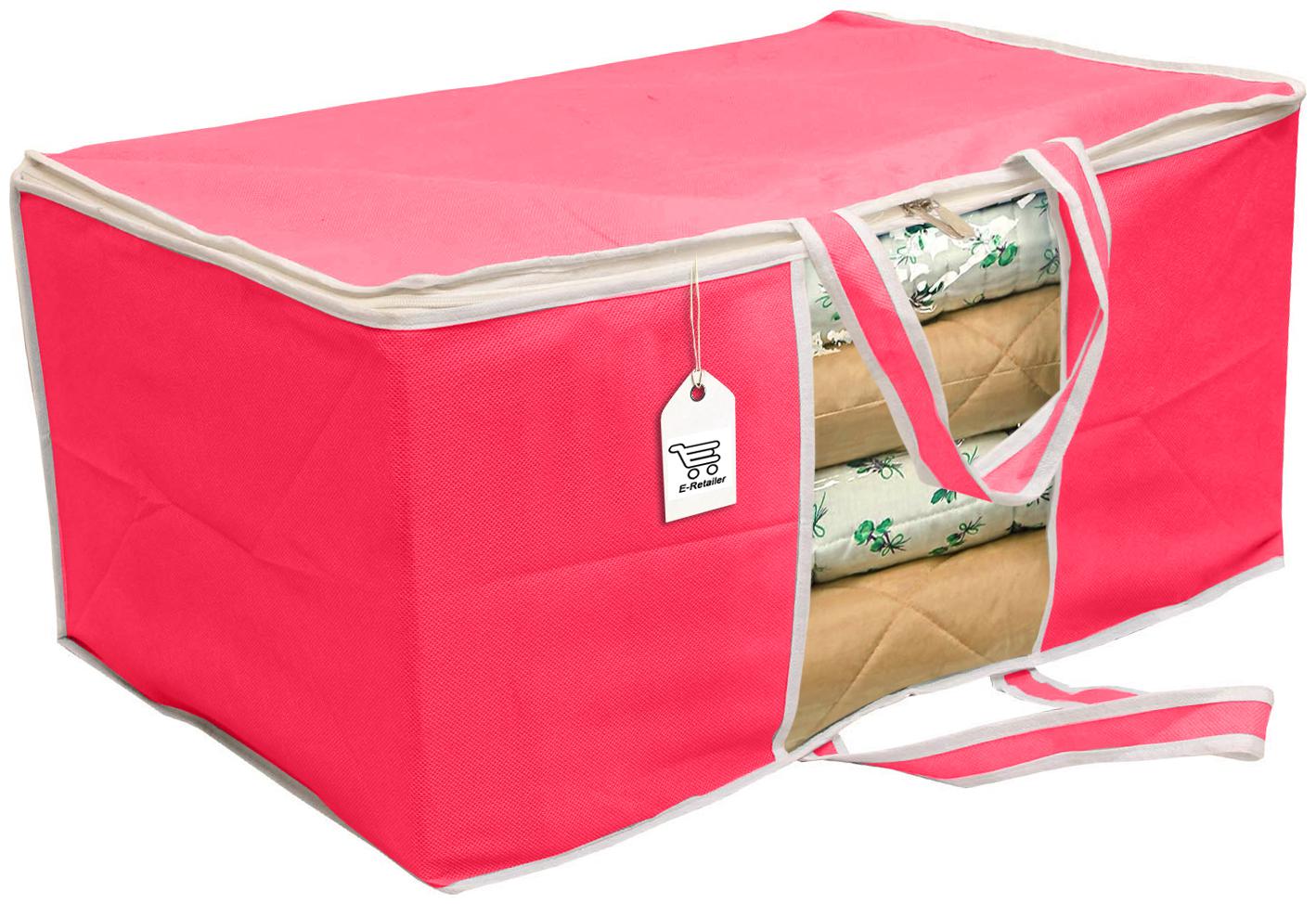 

E-Retailer Underbed Storage Bag Storage Organiser Blanket Cover Comforter Cover with Designer Handles (Set Content 1 pc Color Pink)
