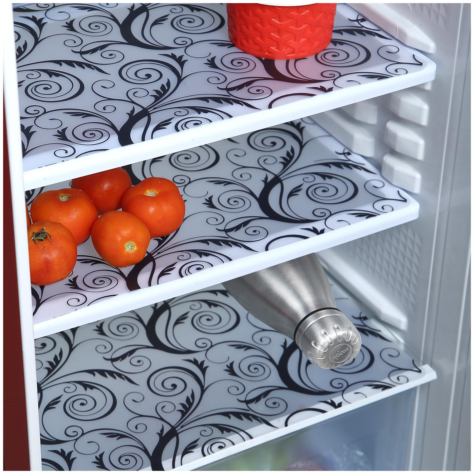 

E-Retailer Waterproof PVC Floral Design Fridge Mat Drawer Mat Set (Size 11x17 inch Set Content Set of 6)