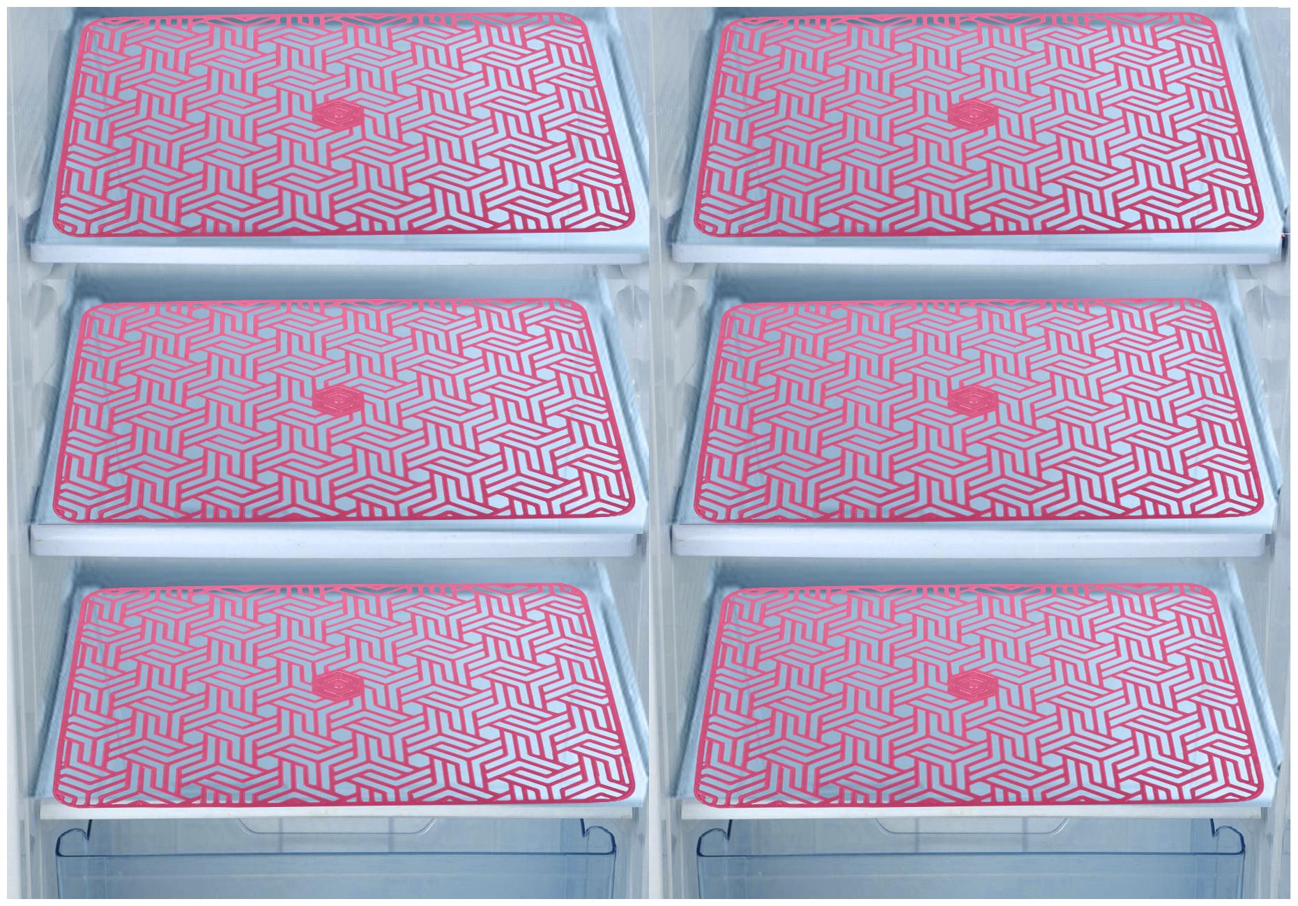 

E-Retailer Waterproof PVC Refrigerator Drawer Mats Fridge Mats Multi Purpose Mats (Pink Set of 6)