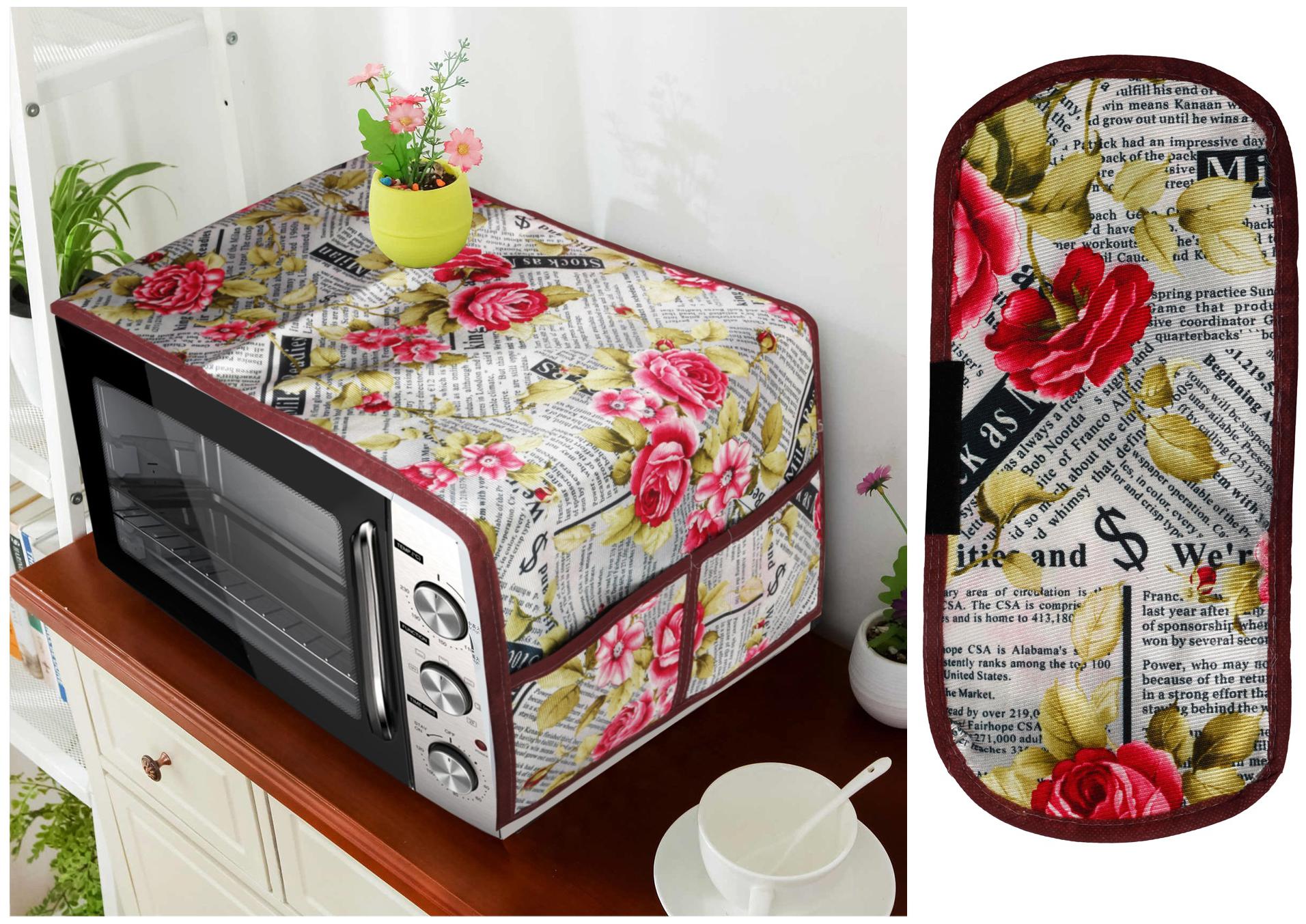 

E-RetailerCombo Polyester 3-Layered Microwave-Oven Top Cover With 4 Pockets And 1 Piece of Multipurpose Handle Cover Size-36x14 Inches (Red Set of 2)