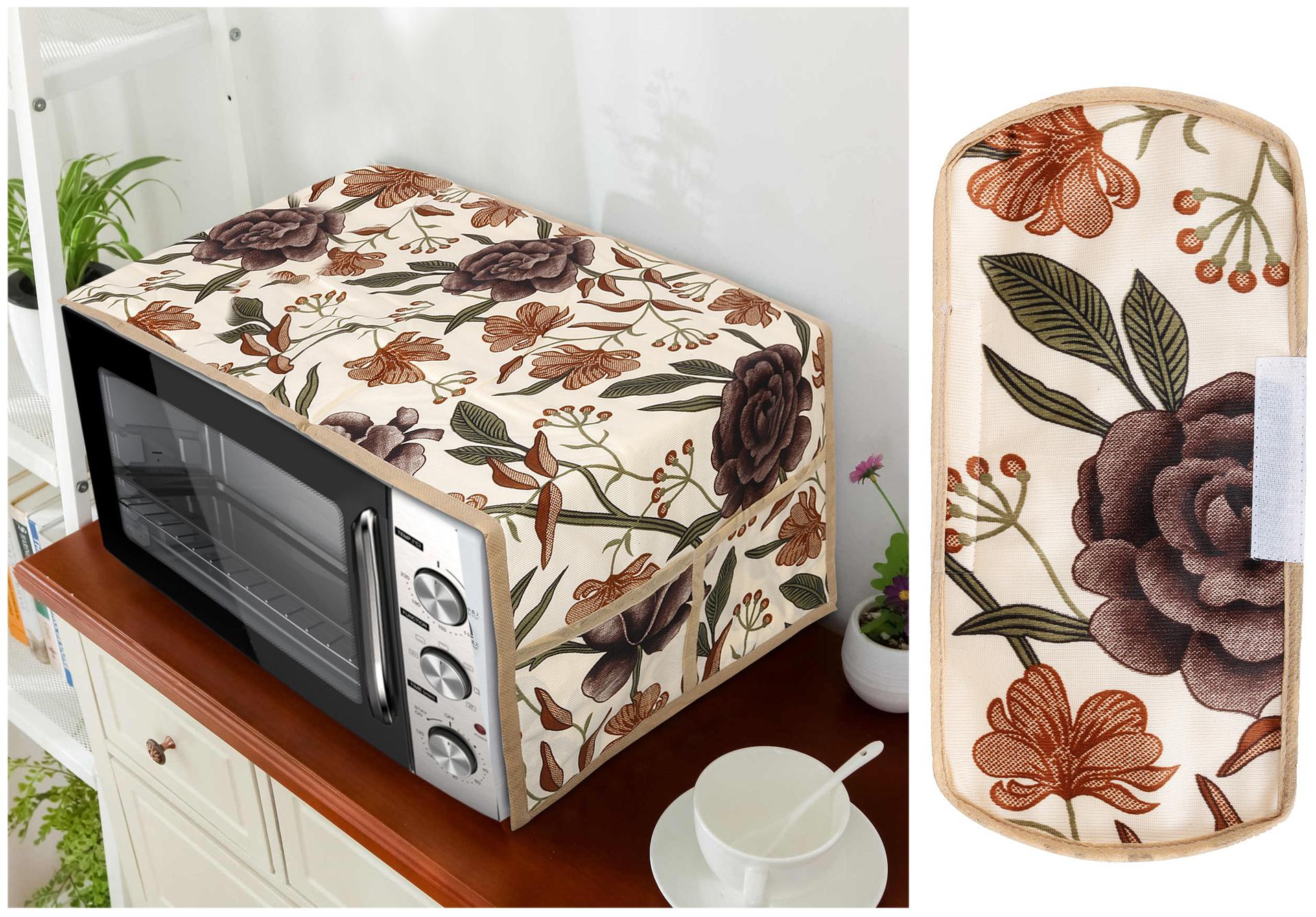 

E-RetailerCombo Polyester 3-Layered Microwave-Oven Top Cover With 4 Pockets And 1 Piece of Multipurpose Handle Cover Size-36x14 Inches (Brown Set of 2)