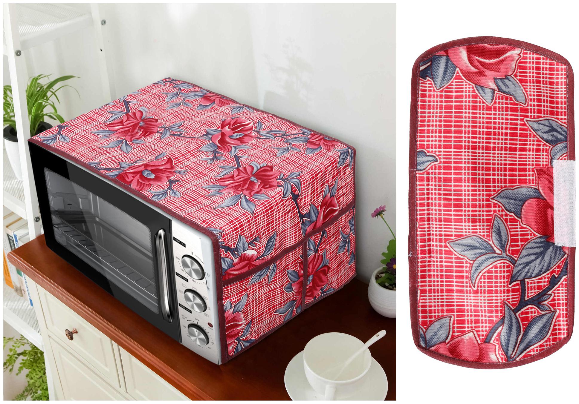 

E-RetailerCombo Polyester 3-Layered Microwave-Oven Top Cover With 4 Pockets And 1 Piece of Multipurpose Handle Cover Size-36x14 Inches (Red Set of 2)