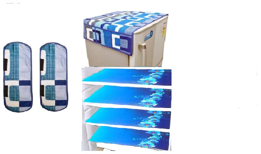 

E-Retailertm Combo Of Refrigerator Cover(1 Pc) Fridge Handle Cover(2 Pc) Fridge Mat(4 pcs)(Color-Blue Size- Universal)